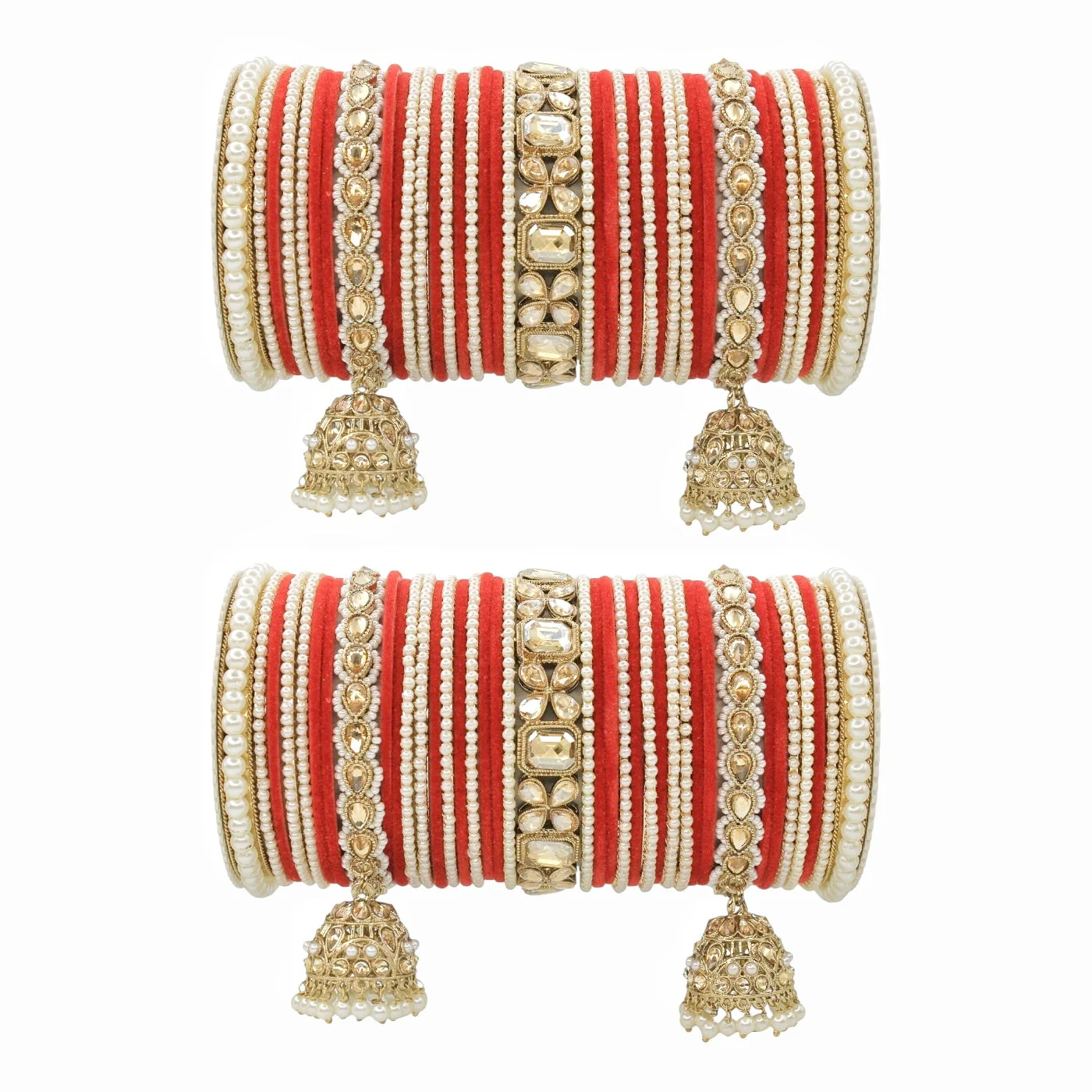 Jhumki Bangle set with Pearl Kadas for two hands by Leshya - Image 8