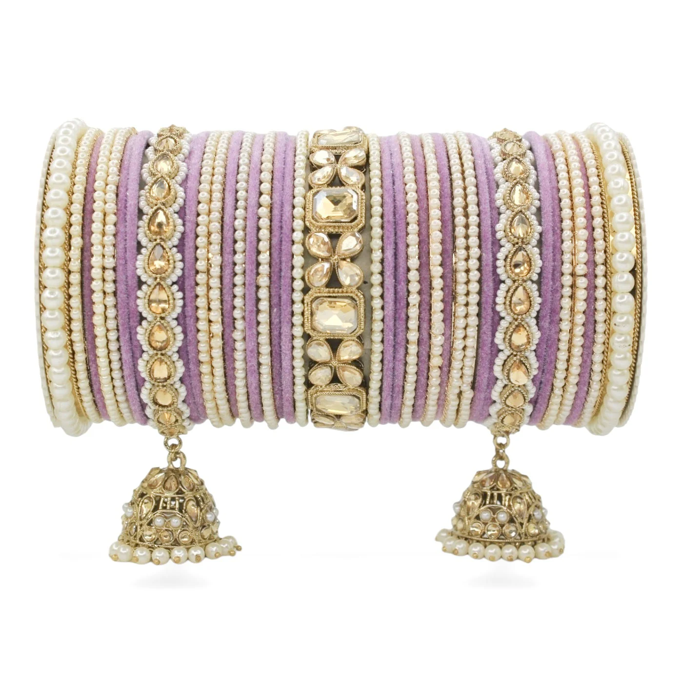 Jhumki Bangle set with Pearl Kadas for two hands by Leshya - Image 9