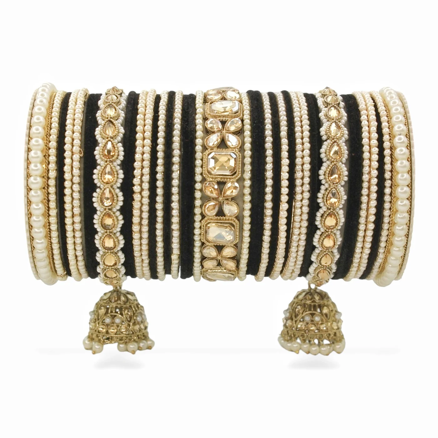 Jhumki Bangle set with Pearl Kadas for two hands by Leshya - Image 3