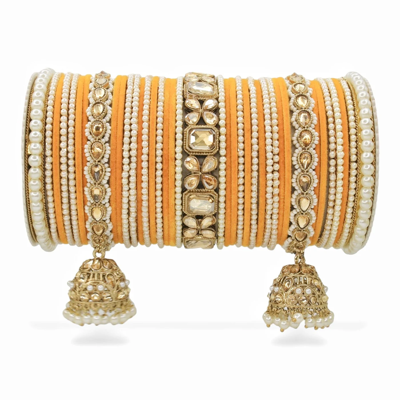 Jhumki Bangle set with Pearl Kadas for two hands by Leshya - Image 13