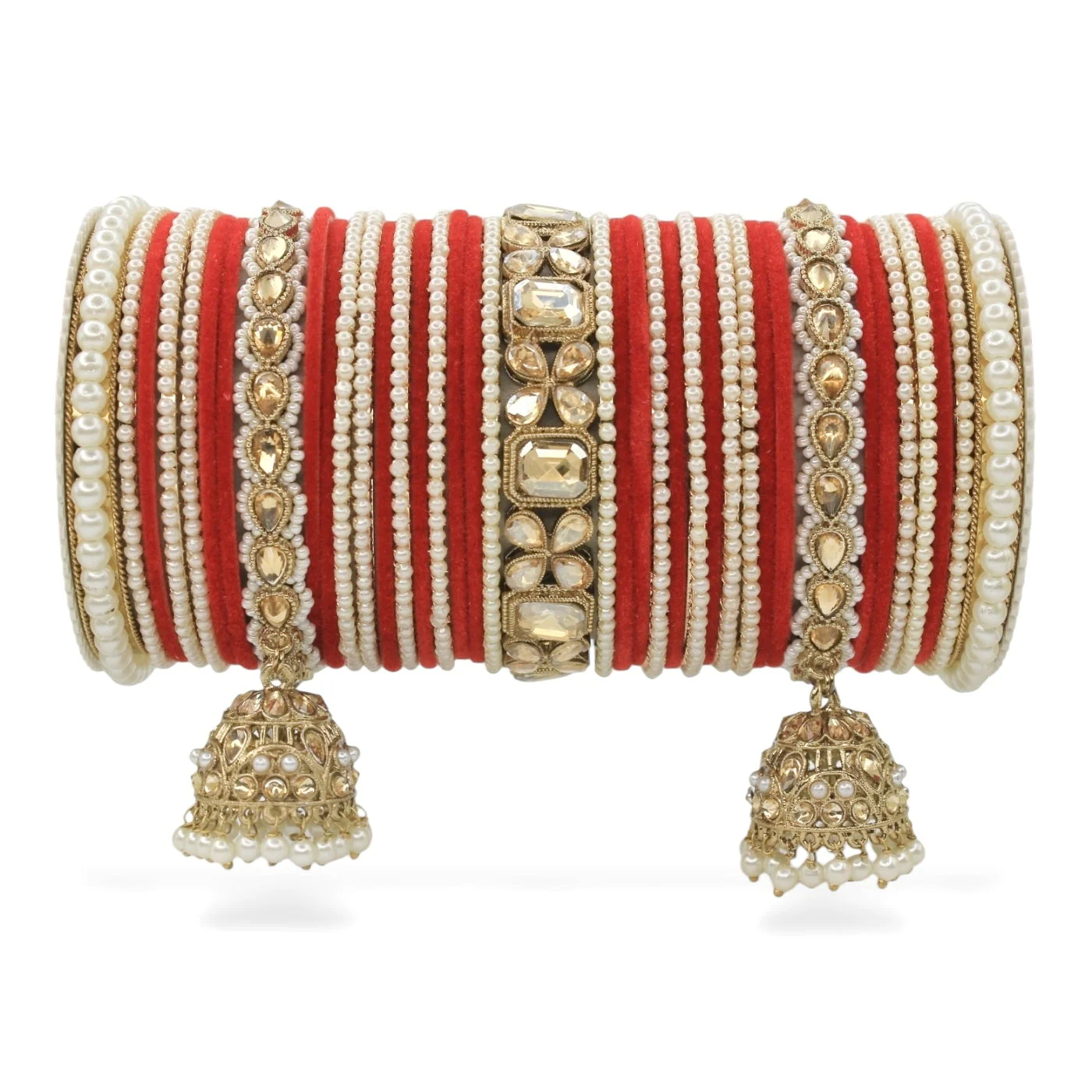 Jhumki Bangle set with Pearl Kadas for two hands by Leshya - Image 9