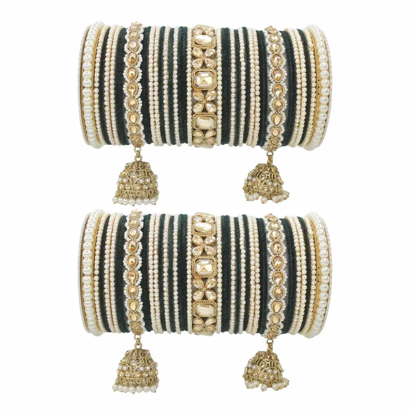 Jhumki Bangle set with Pearl Kadas for two hands by Leshya - Image 6