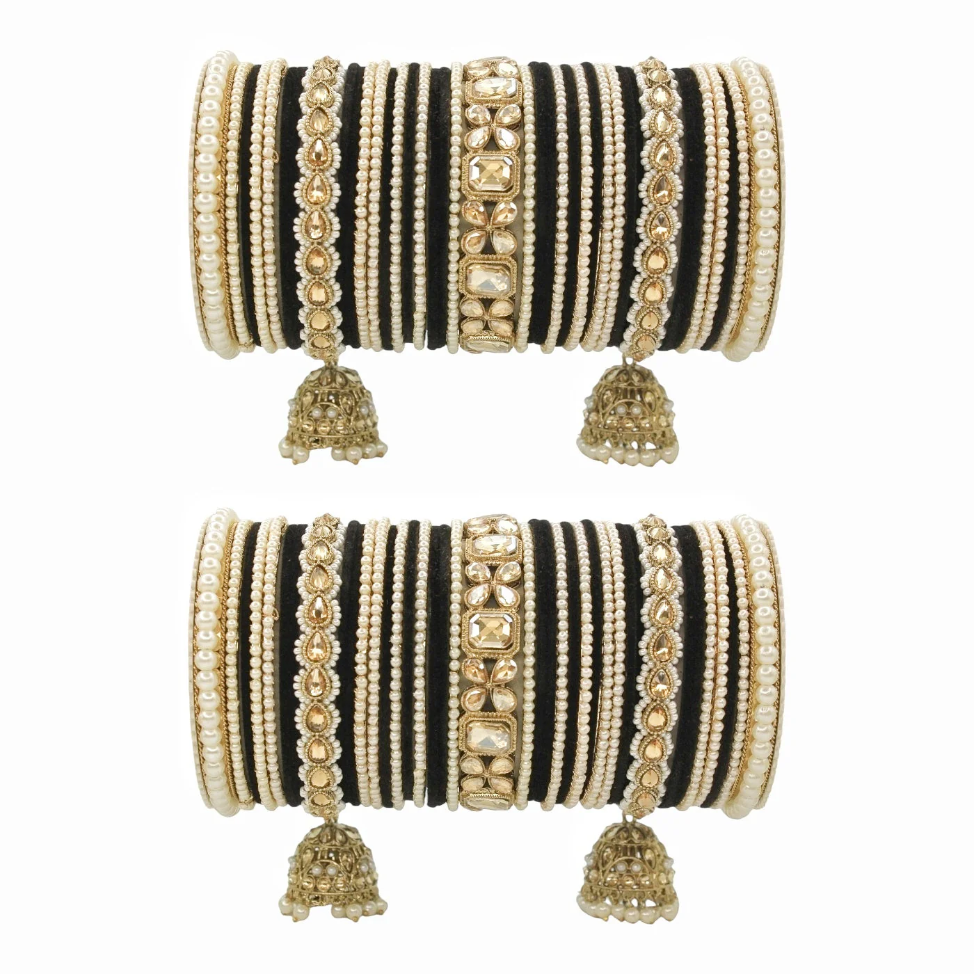 Jhumki Bangle set with Pearl Kadas for two hands by Leshya - Image 8