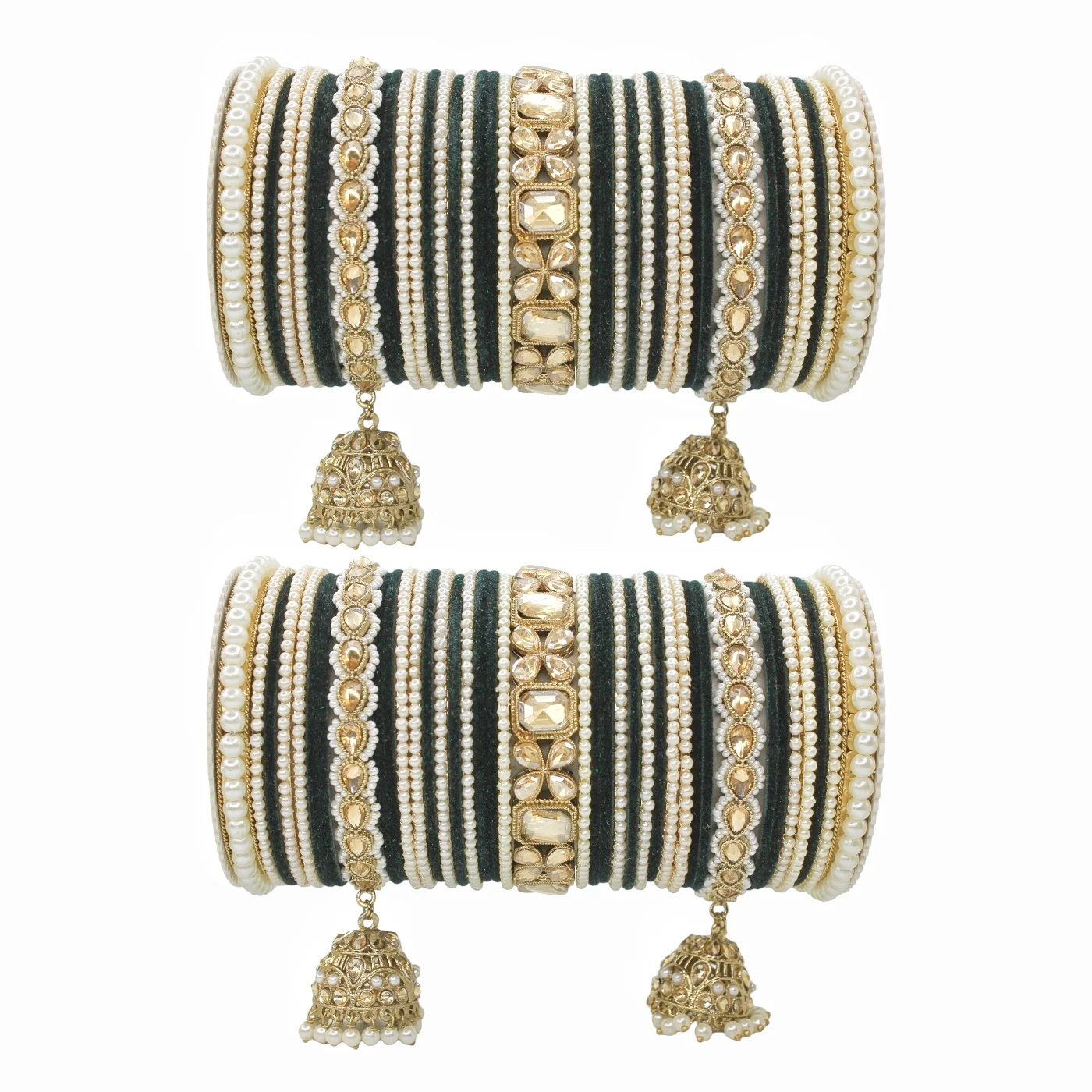 Jhumki Bangle set with Pearl Kadas for two hands by Leshya - Image 6