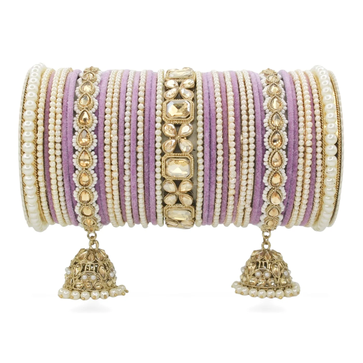 Jhumki Bangle set with Pearl Kadas for two hands by Leshya - Image 7