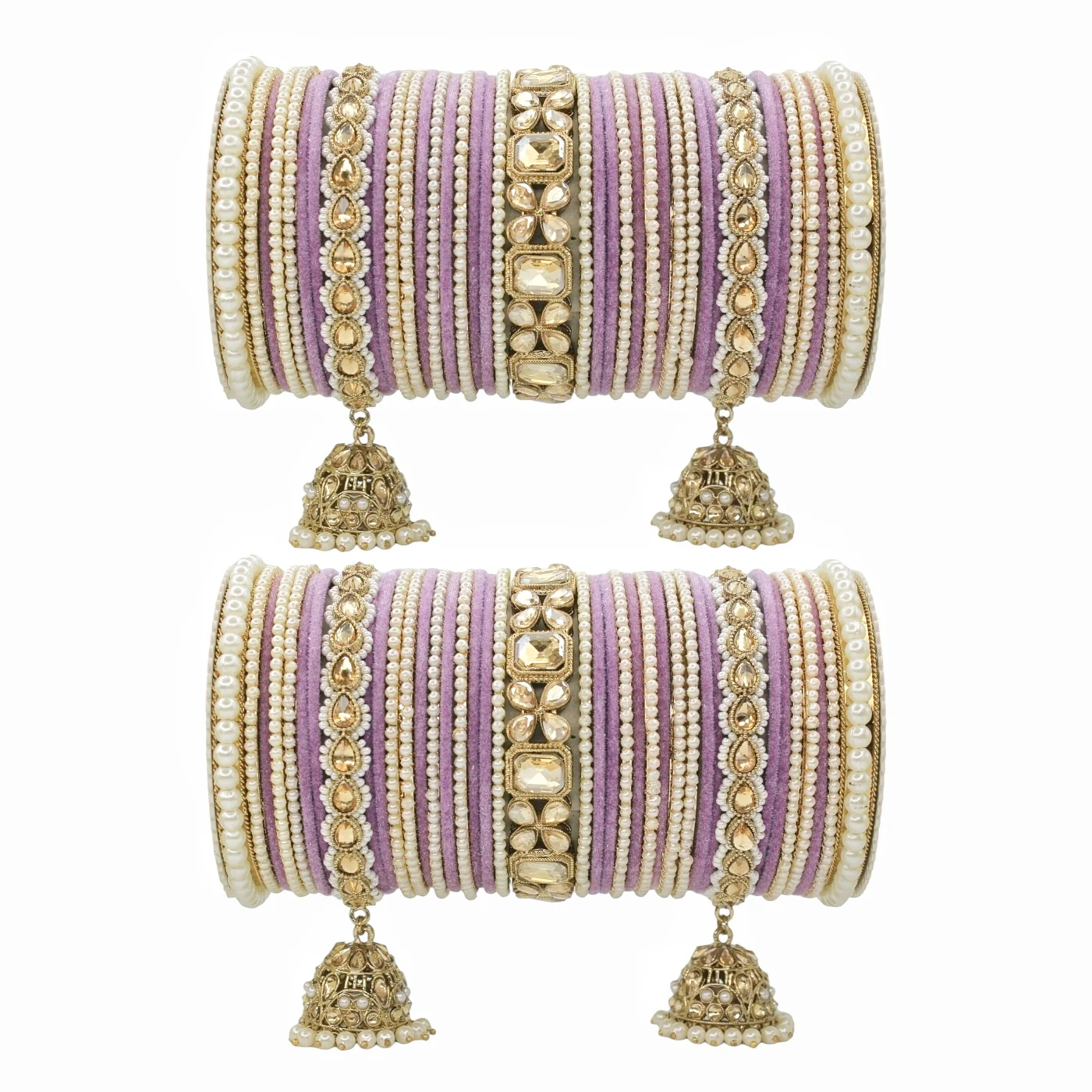 Jhumki Bangle set with Pearl Kadas for two hands by Leshya - Image 8