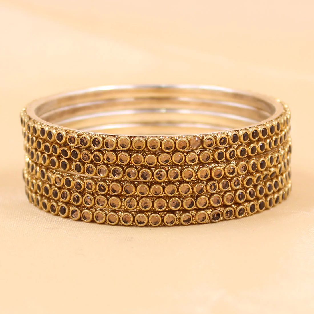 Brass Based Bangles with Round Kundan Stones by Leshya - Image 3