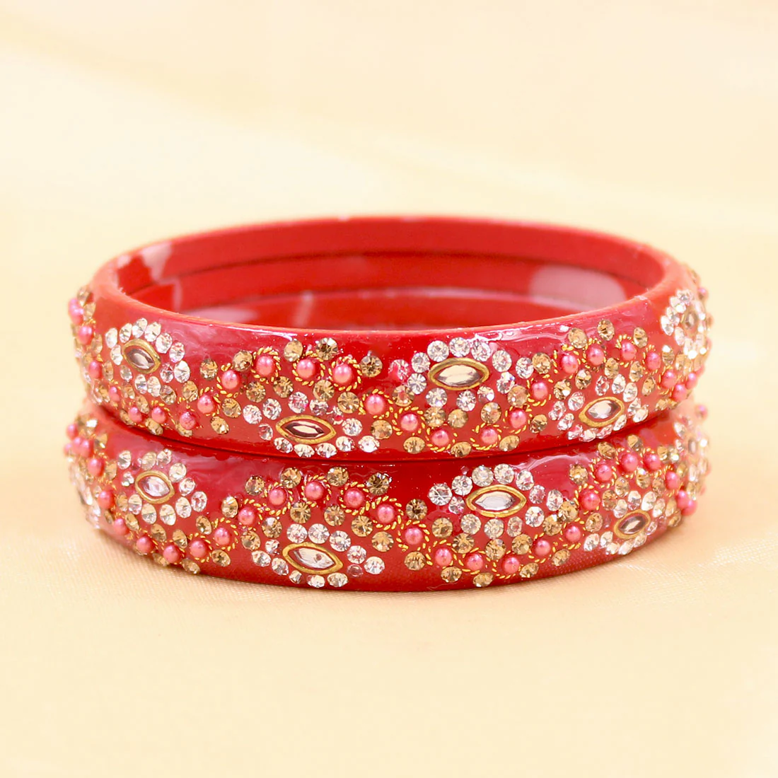 Pair of Brass Based Bracelets with Stones work by Leshya - Image 3