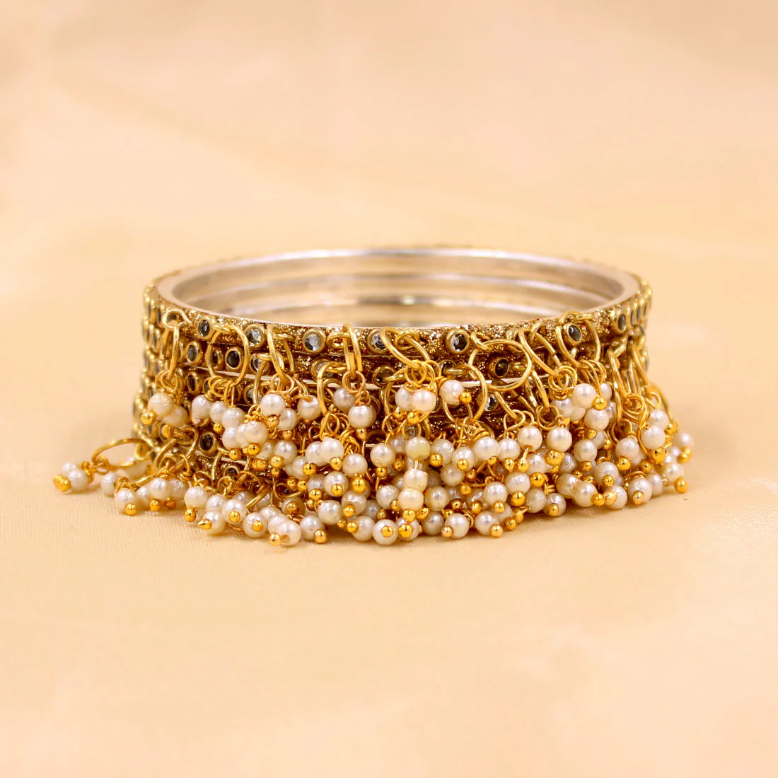 Brass Based Bracelets with Beaded Jhumki by Leshya - Image 3