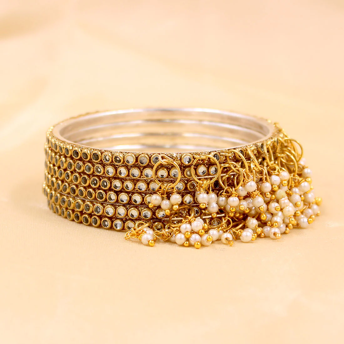 Brass Based Bracelets with Beaded Jhumki by Leshya - Image 4