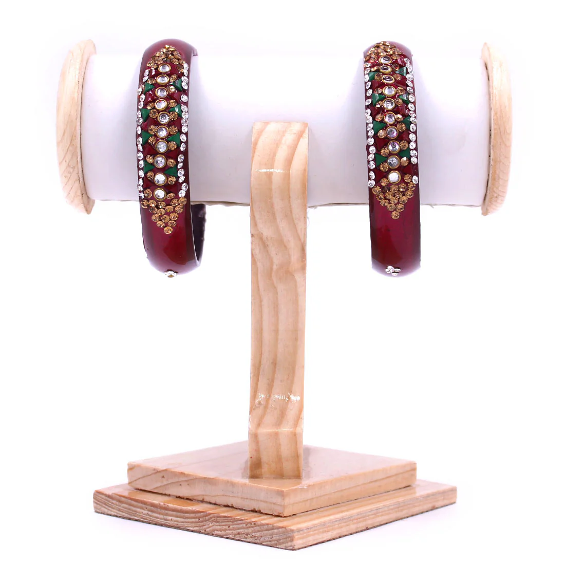 Pair of Brass Based Bracelets with Pattern Stones by Leshya - Image 2