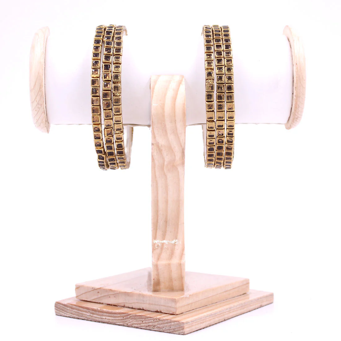 Brass Based Bangles with Square Kundan Stone by Leshya - Image 2