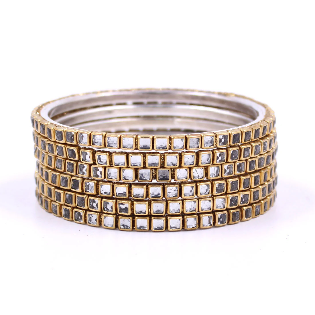 Brass Based Bangles with Square Kundan Stone by Leshya - Image 4
