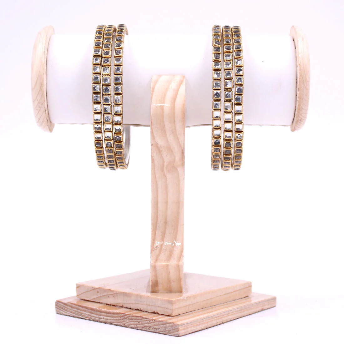 Brass Based Bangles with Square Kundan Stone by Leshya - Image 5