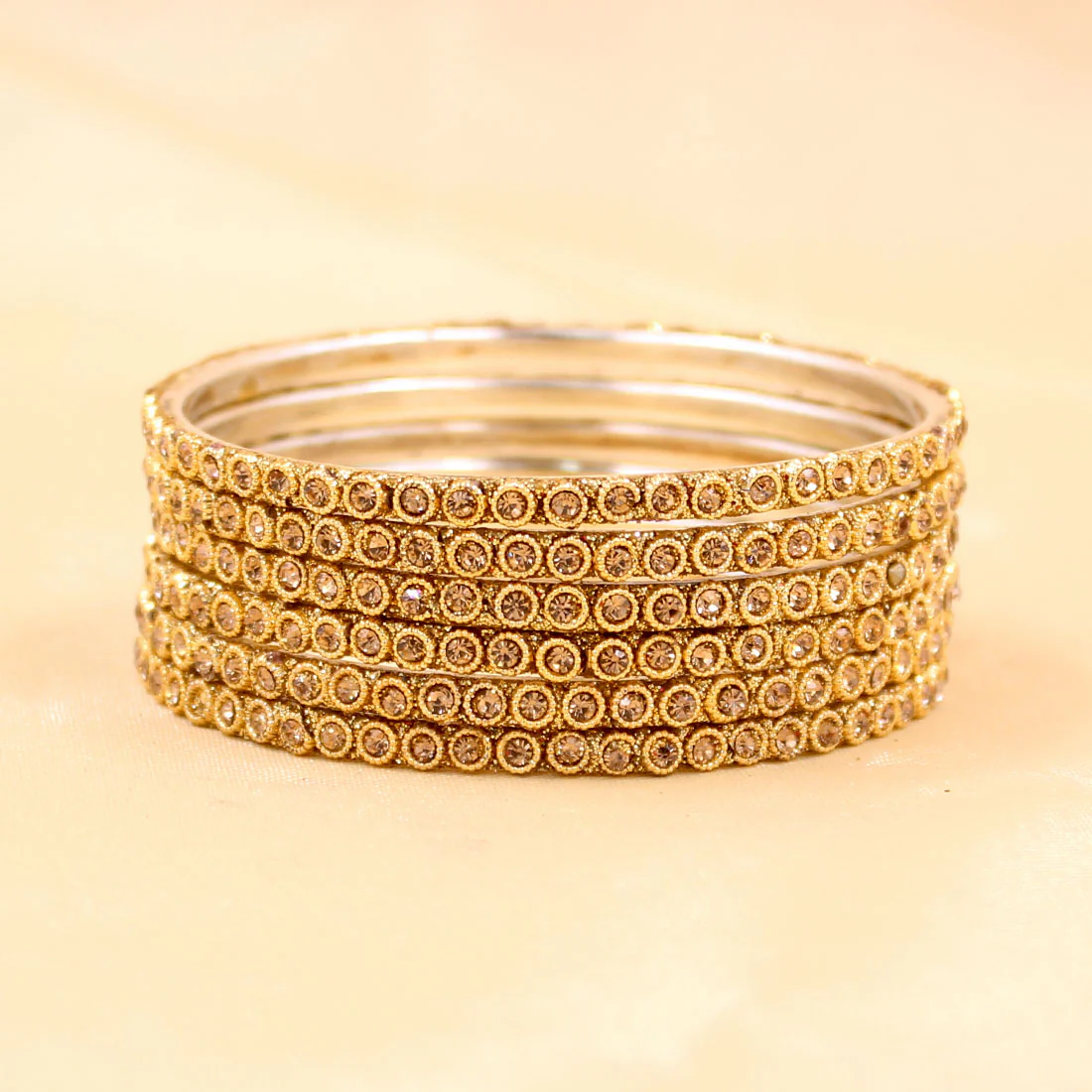 Brass Based Bangles with Round Stone and Zari Work by Leshya - Image 10