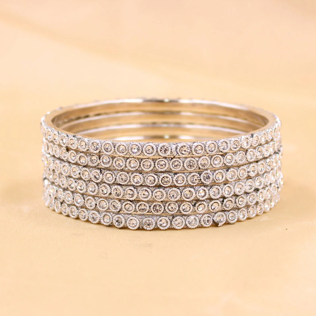 Brass Based Bangles with Round Stone and Zari Work by Leshya - Image 3