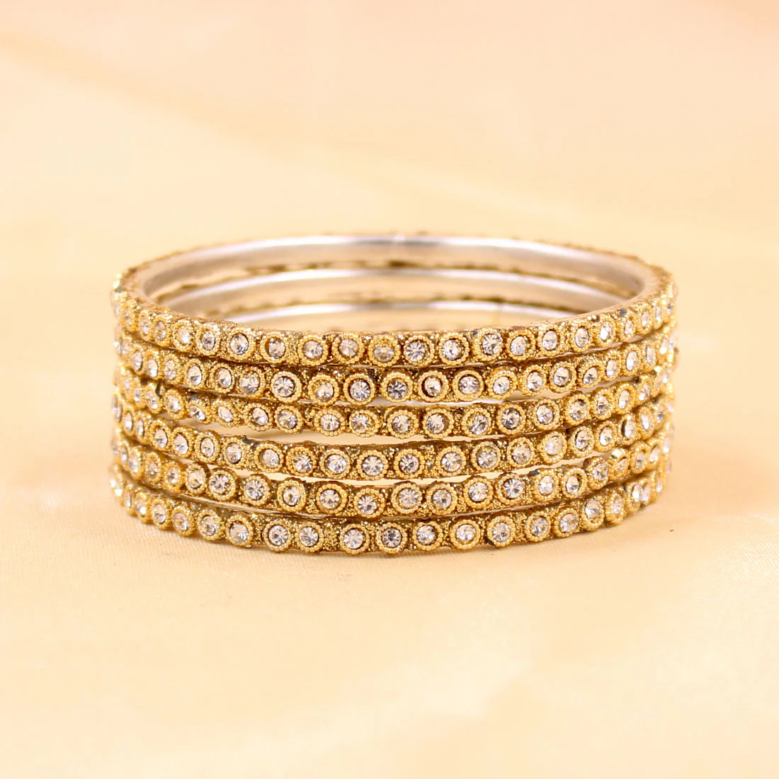 Brass Based Bangles with Round Stone and Zari Work by Leshya - Image 6