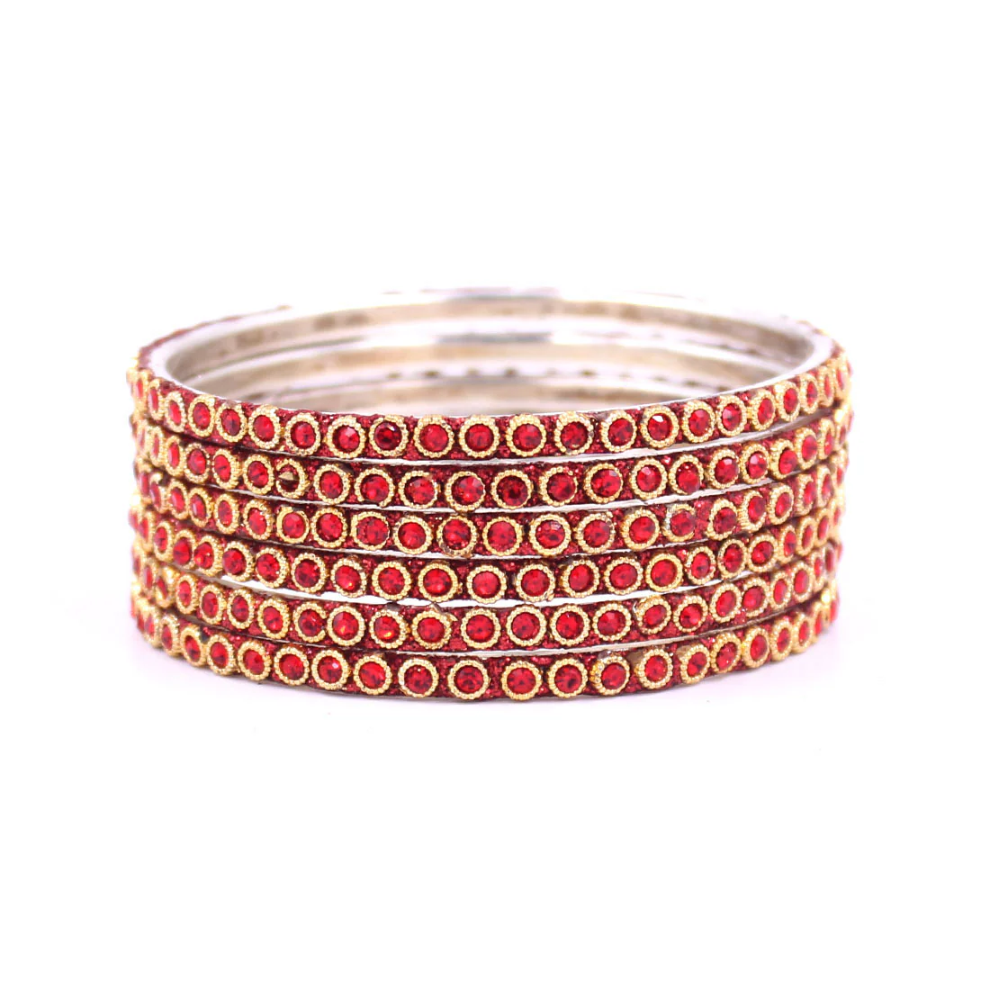 Brass Based Bangles with Round Stone and Zari Work by Leshya - Image 7