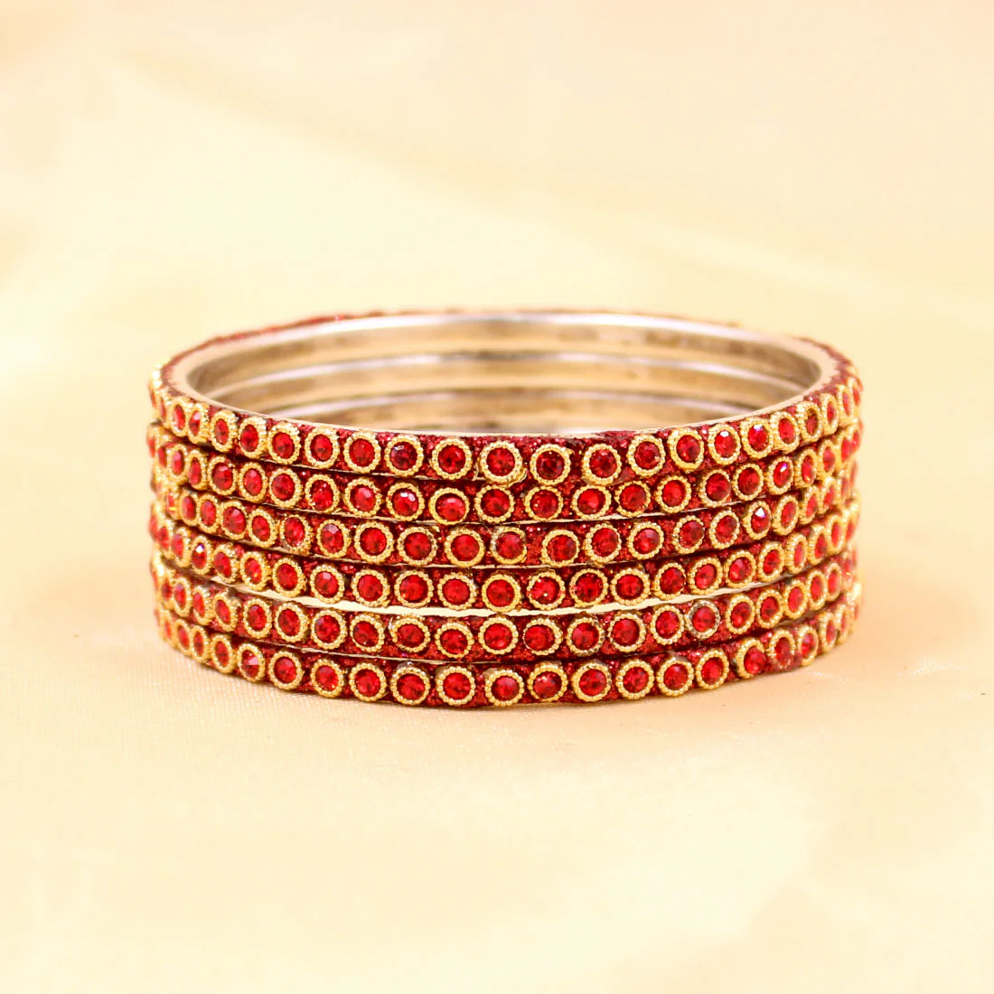 Brass Based Bangles with Round Stone and Zari Work by Leshya - Image 9