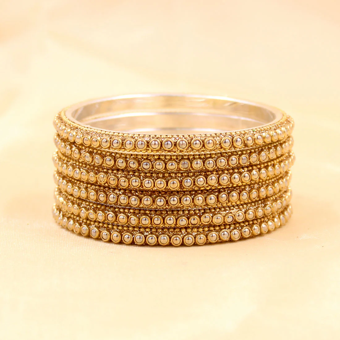 Brass Based Bangles with Golden Zari and Bead work by Leshya - Image 3