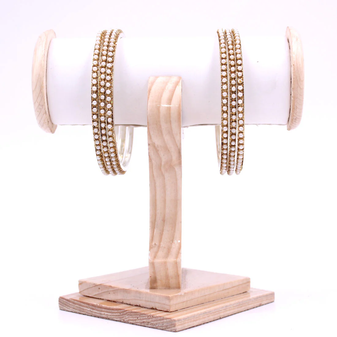 Brass Based Bangles with Running White Bead by Leshya - Image 2