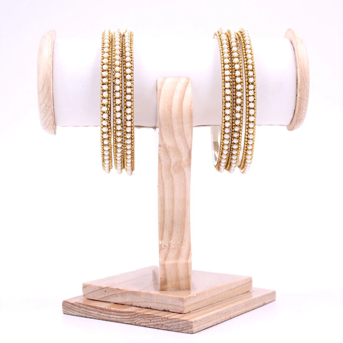 Brass Based Bangles with White Bead and Ball chain Border by Leshya - Image 2