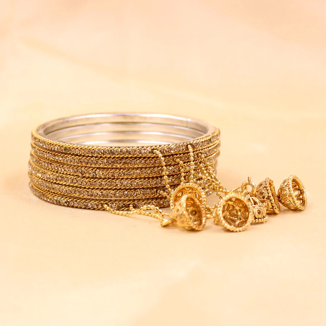 Brass Based Bangles with Golden Jhumki by Leshya - Image 3