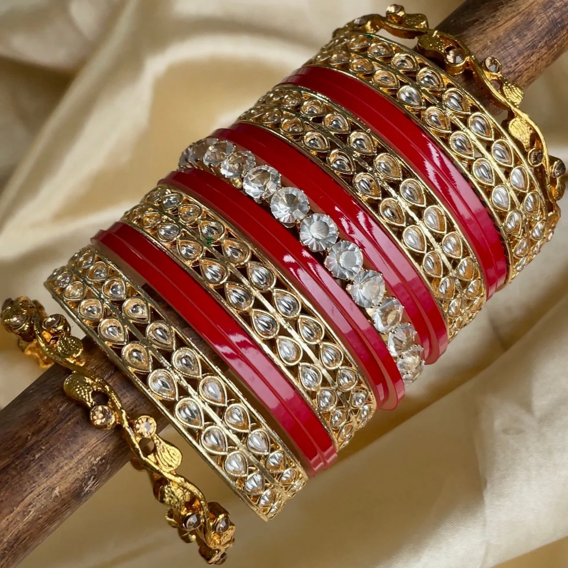 Kundan Bridal Chura with AD Center Stone kada for 2 Hands by Leshya - Image 2