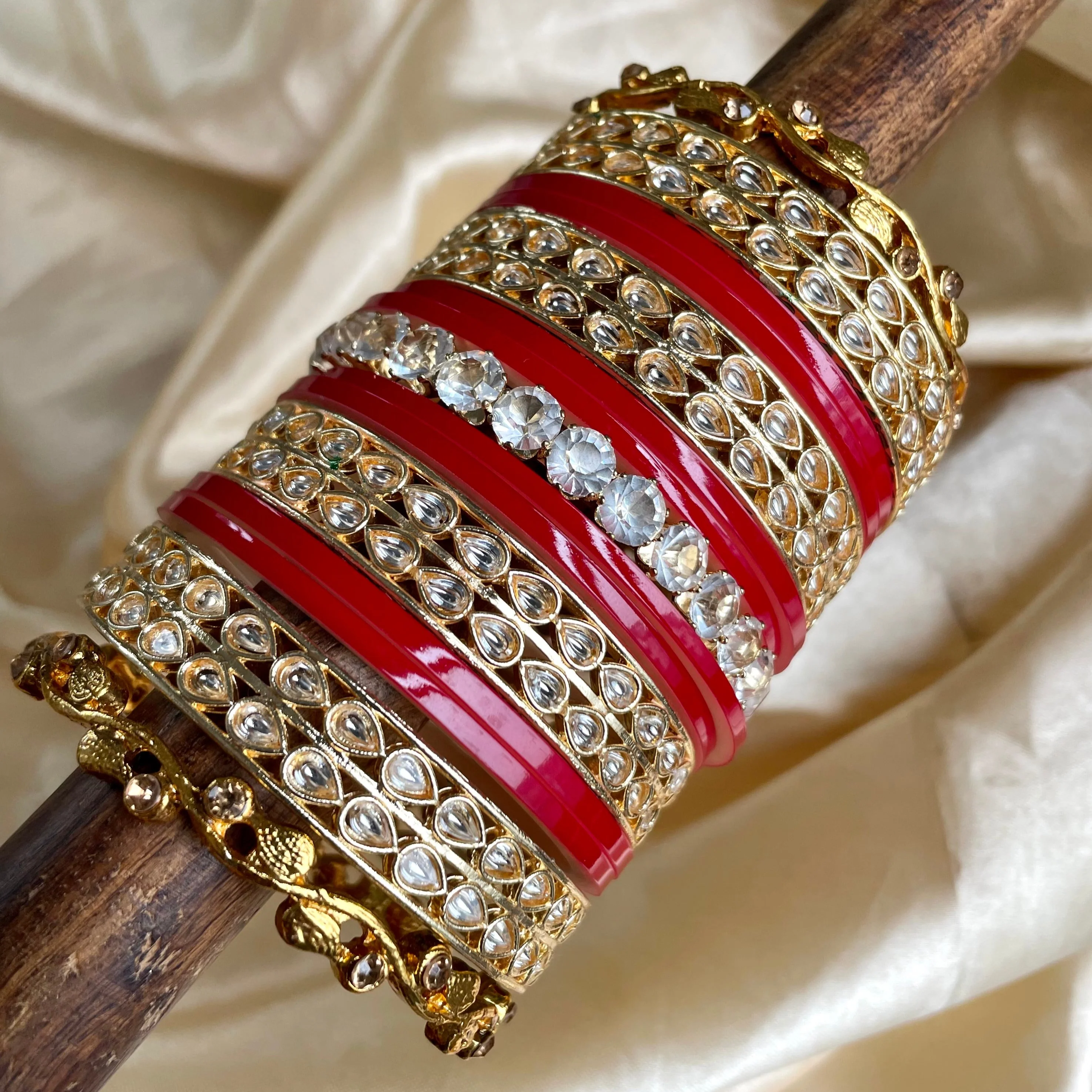 Kundan Bridal Chura with AD Center Stone kada for 2 Hands by Leshya - Image 3