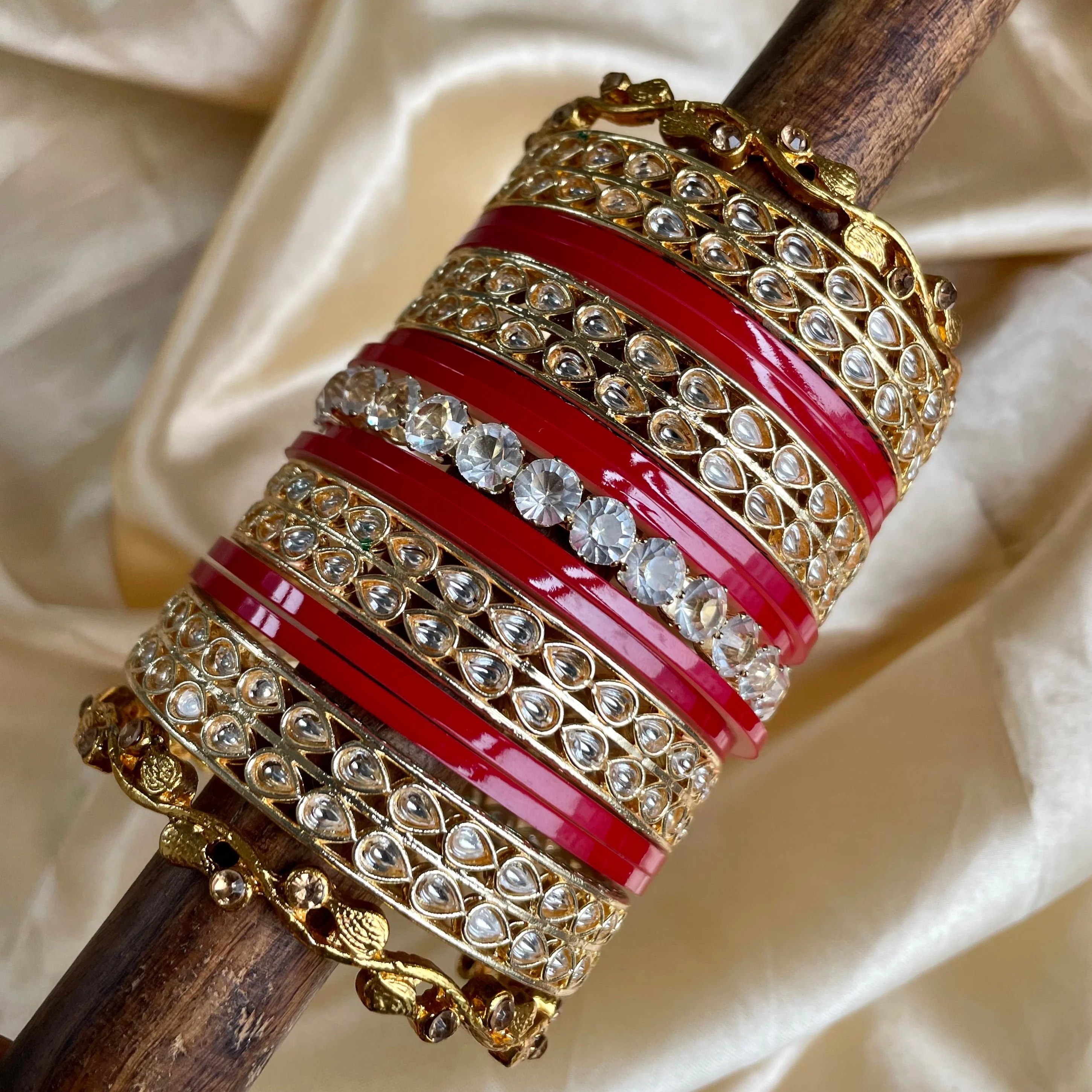 Kundan Bridal Chura with AD Center Stone kada for 2 Hands by Leshya - Image 4