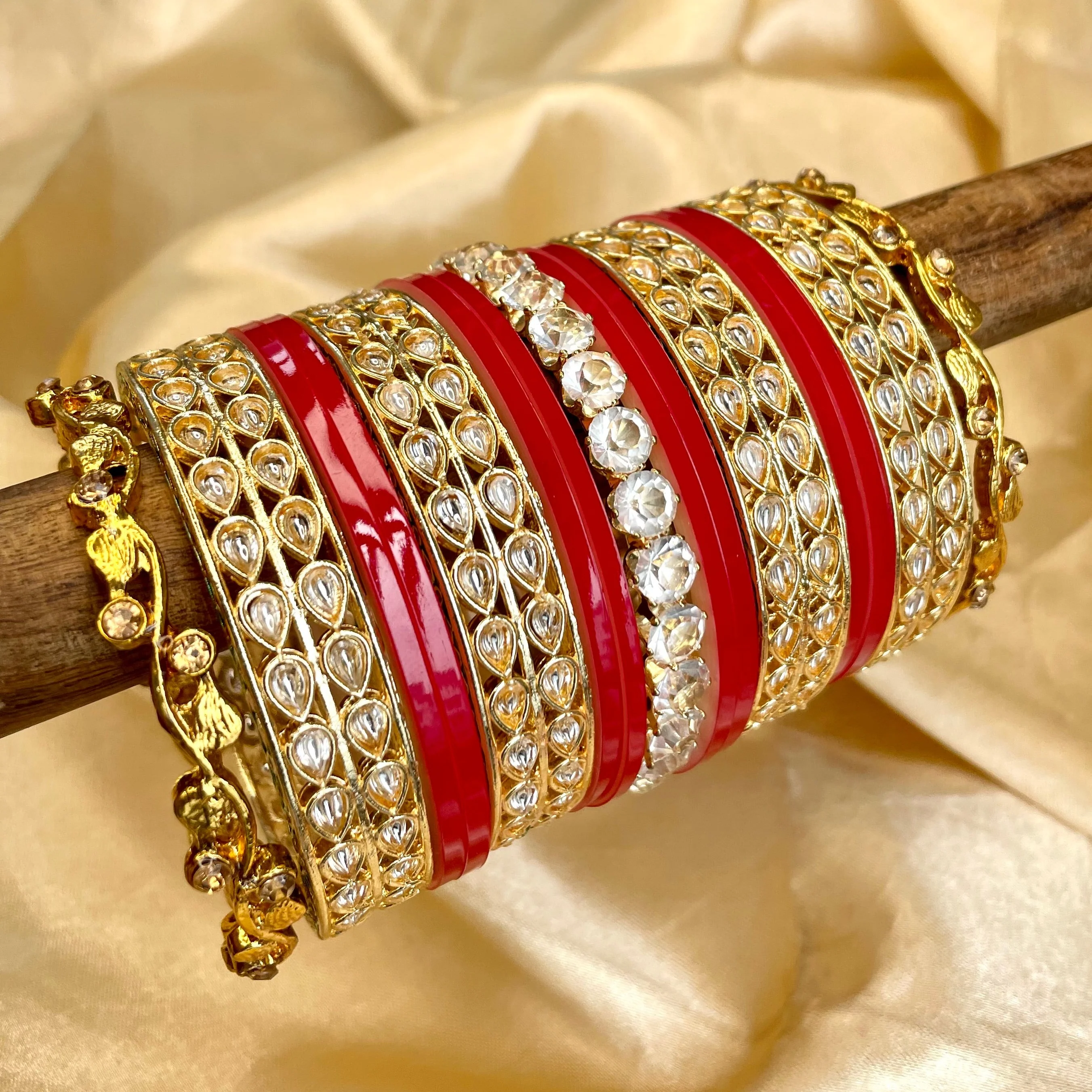 Kundan Bridal Chura with AD Center Stone kada for 2 Hands by Leshya - Image 5