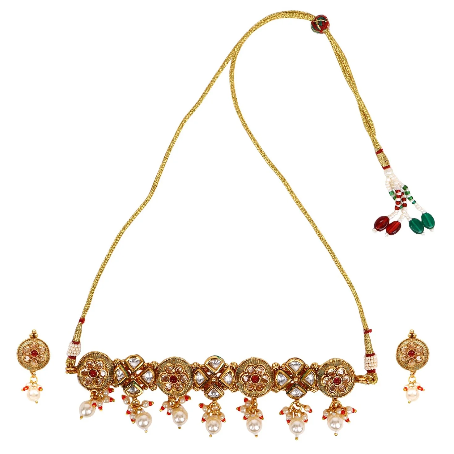 Kundan Meenakari Necklace and with pearl Earring set by Leshya - Image 2