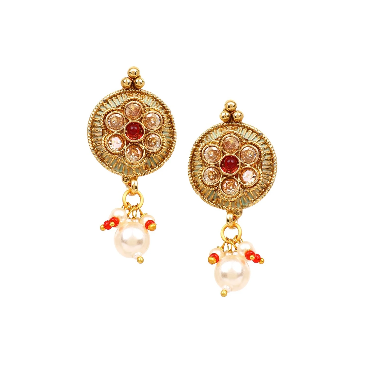Kundan Meenakari Necklace and with pearl Earring set by Leshya - Image 3