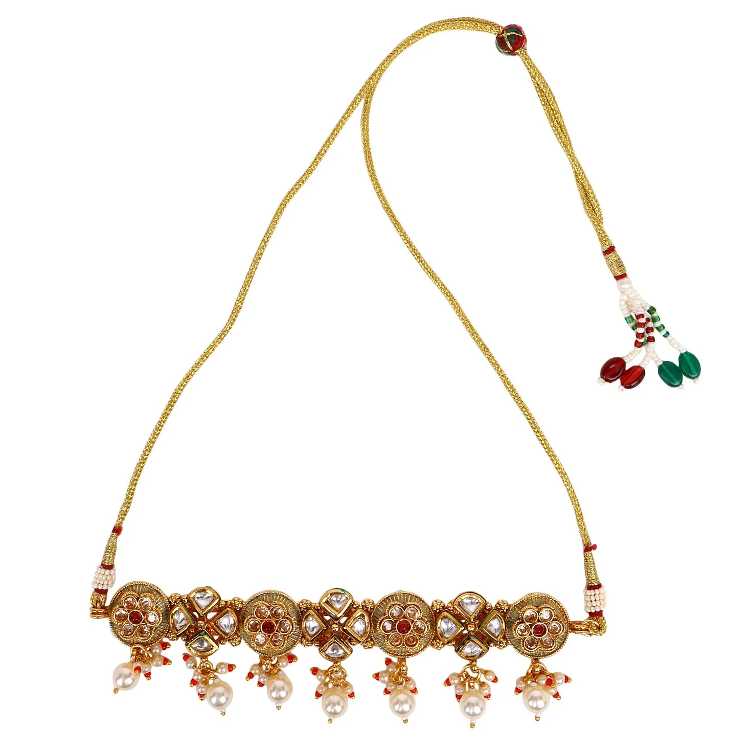 Kundan Meenakari Necklace and with pearl Earring set by Leshya - Image 4