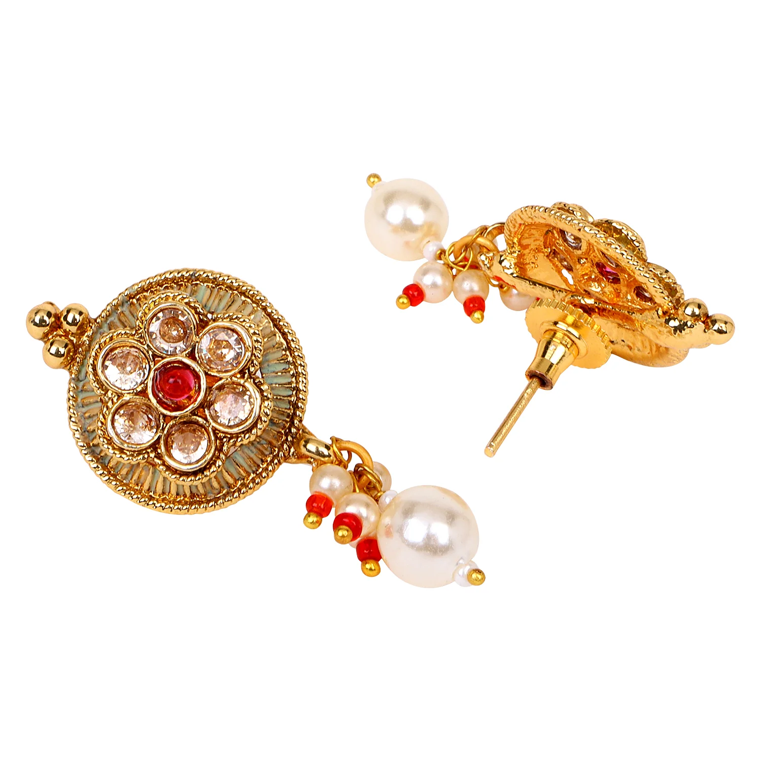 Kundan Meenakari Necklace and with pearl Earring set by Leshya - Image 5