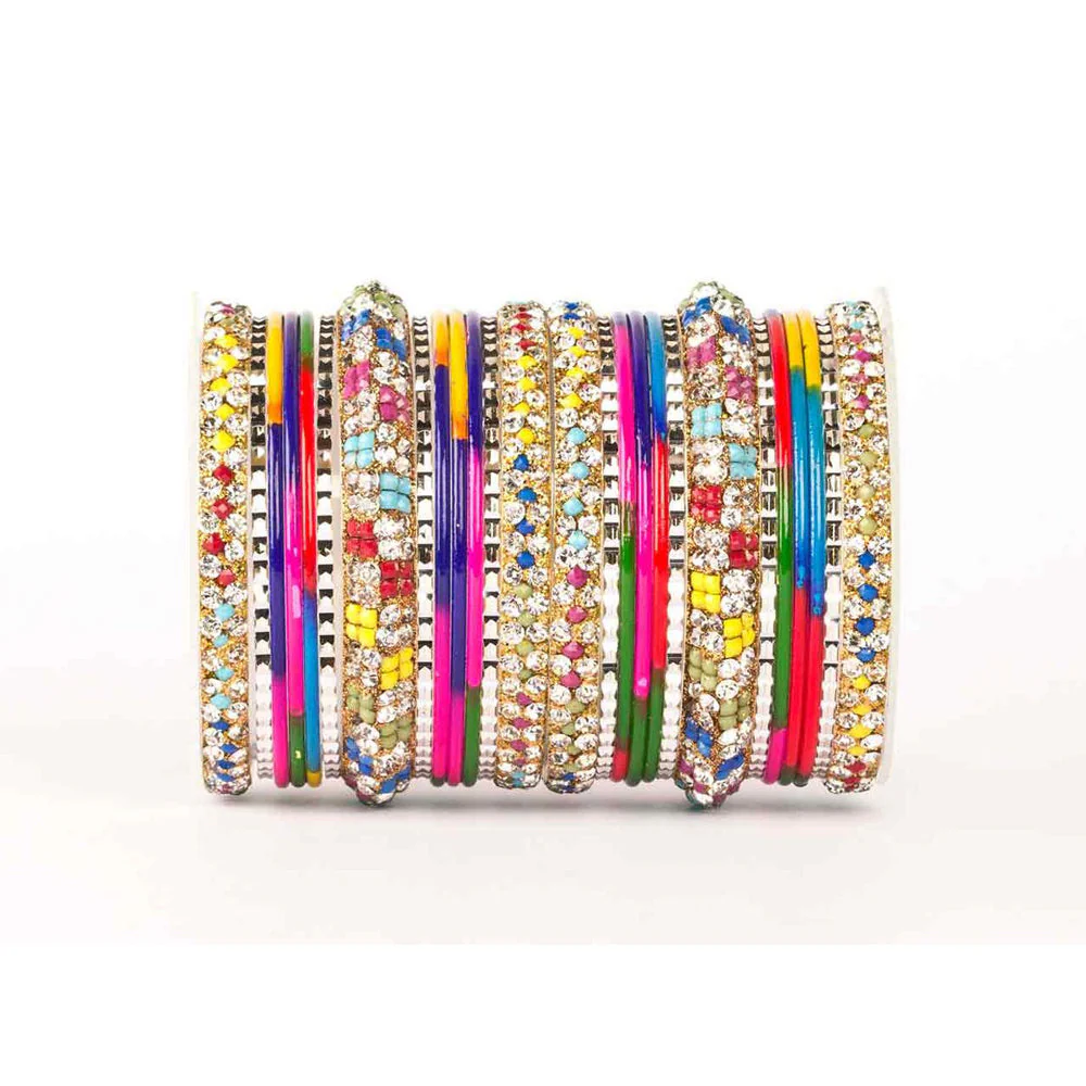 Lac Stone Pattern Bangle Set For Two Hands - Image 3