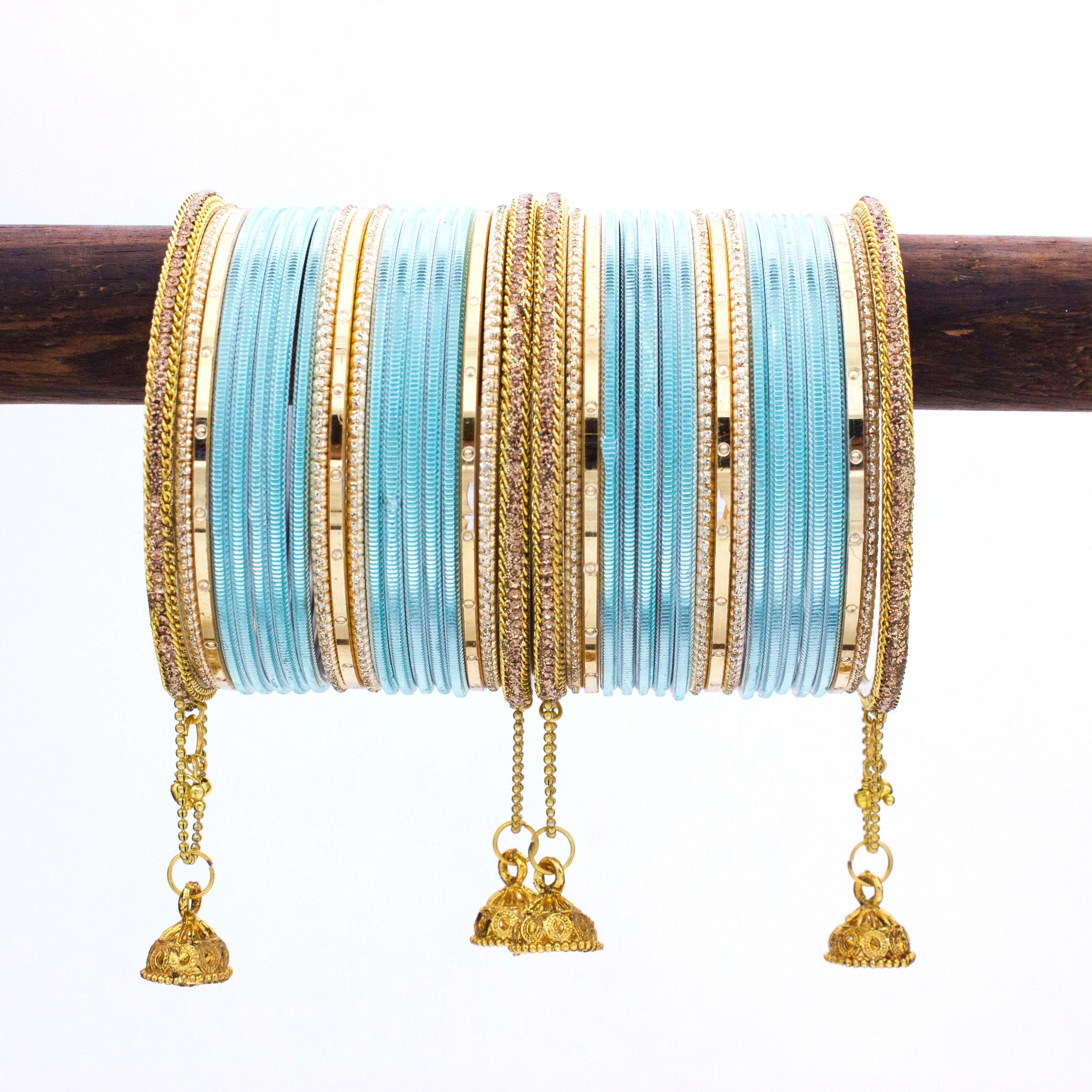 Leshya Shining Bangle with Jhumki and Lac side Bangles for two hands - Image 11
