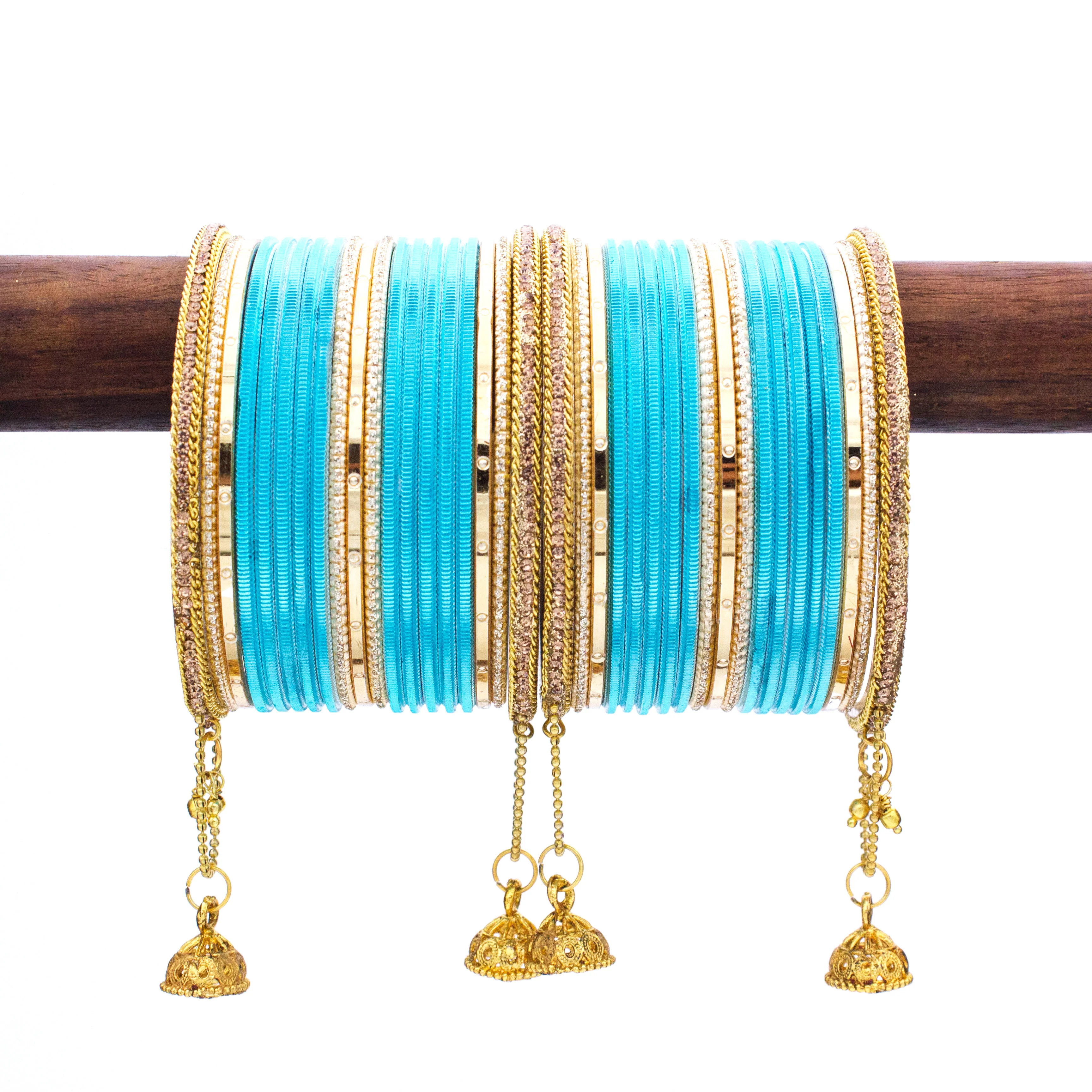 Leshya Shining Bangle with Jhumki and Lac side Bangles for two hands - Image 12