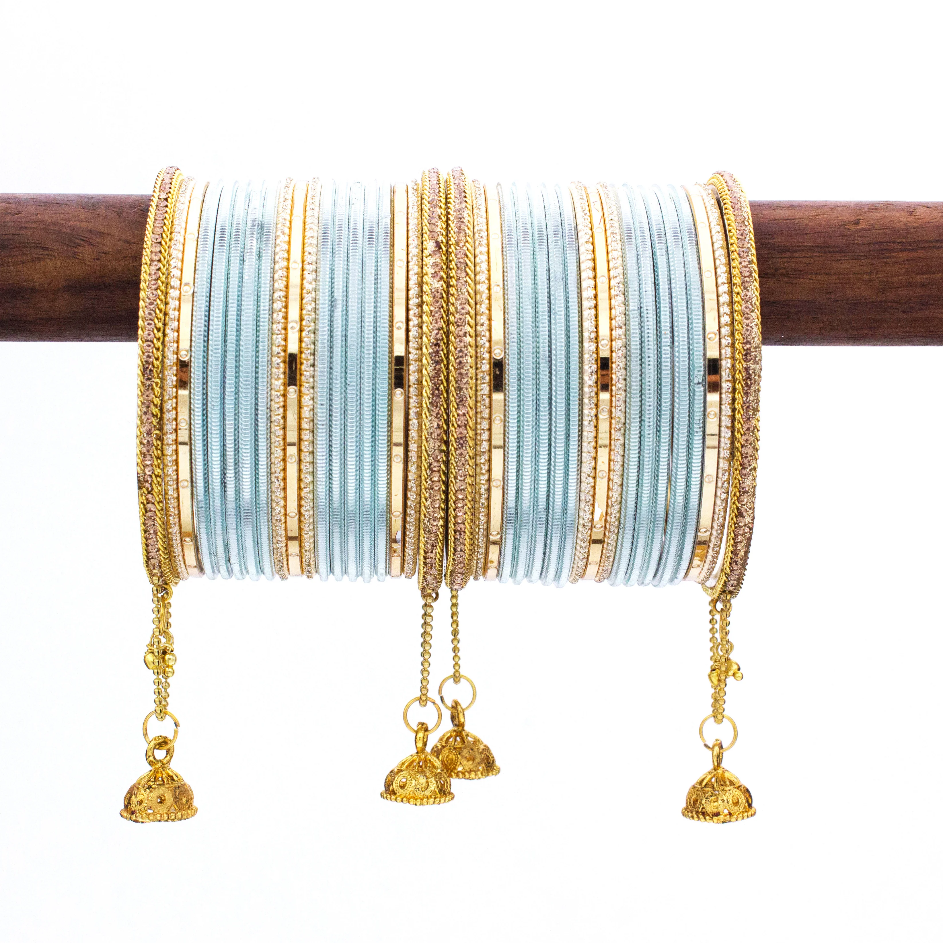 Leshya Shining Bangle with Jhumki and Lac side Bangles for two hands - Image 13