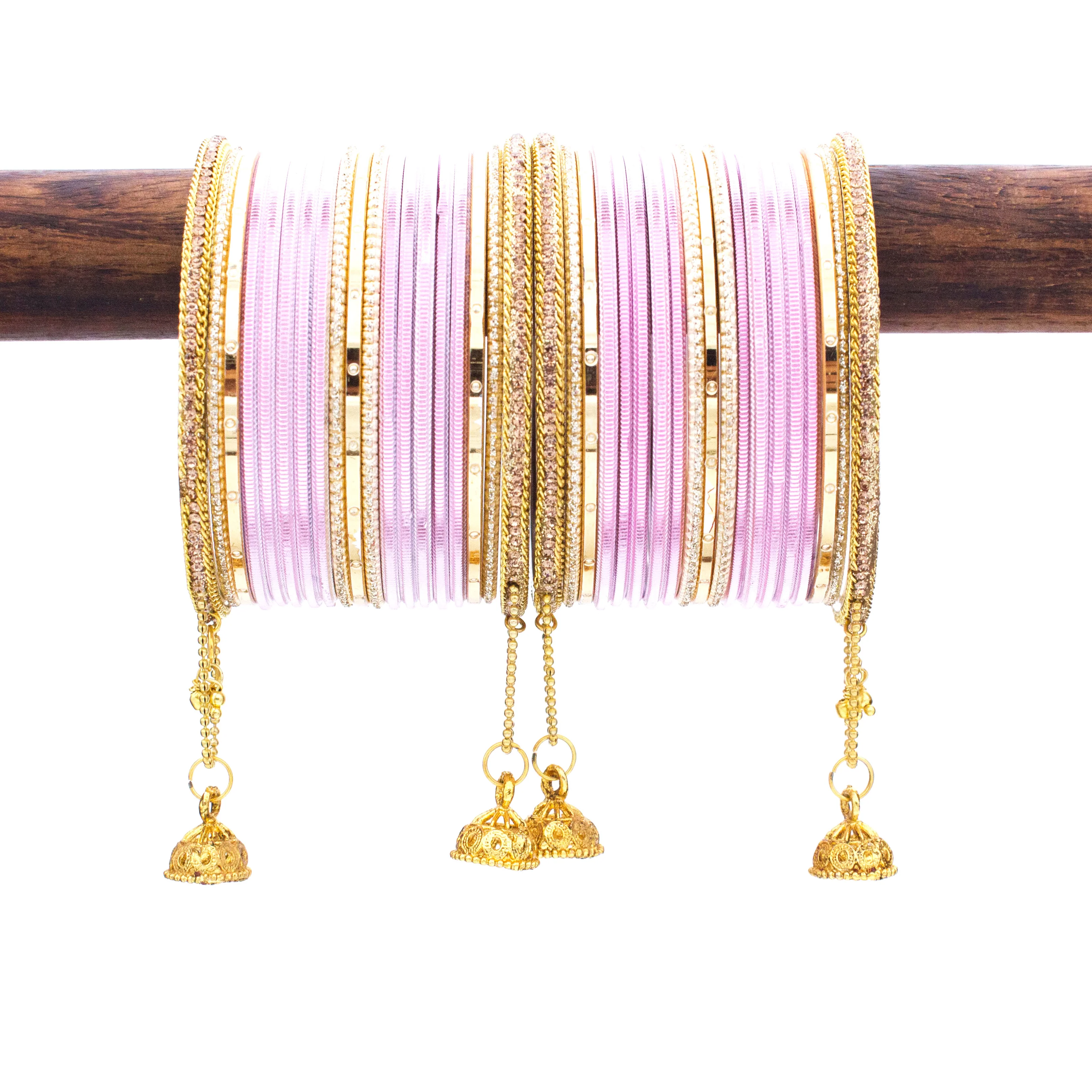 Leshya Shining Bangle with Jhumki and Lac side Bangles for two hands - Image 2