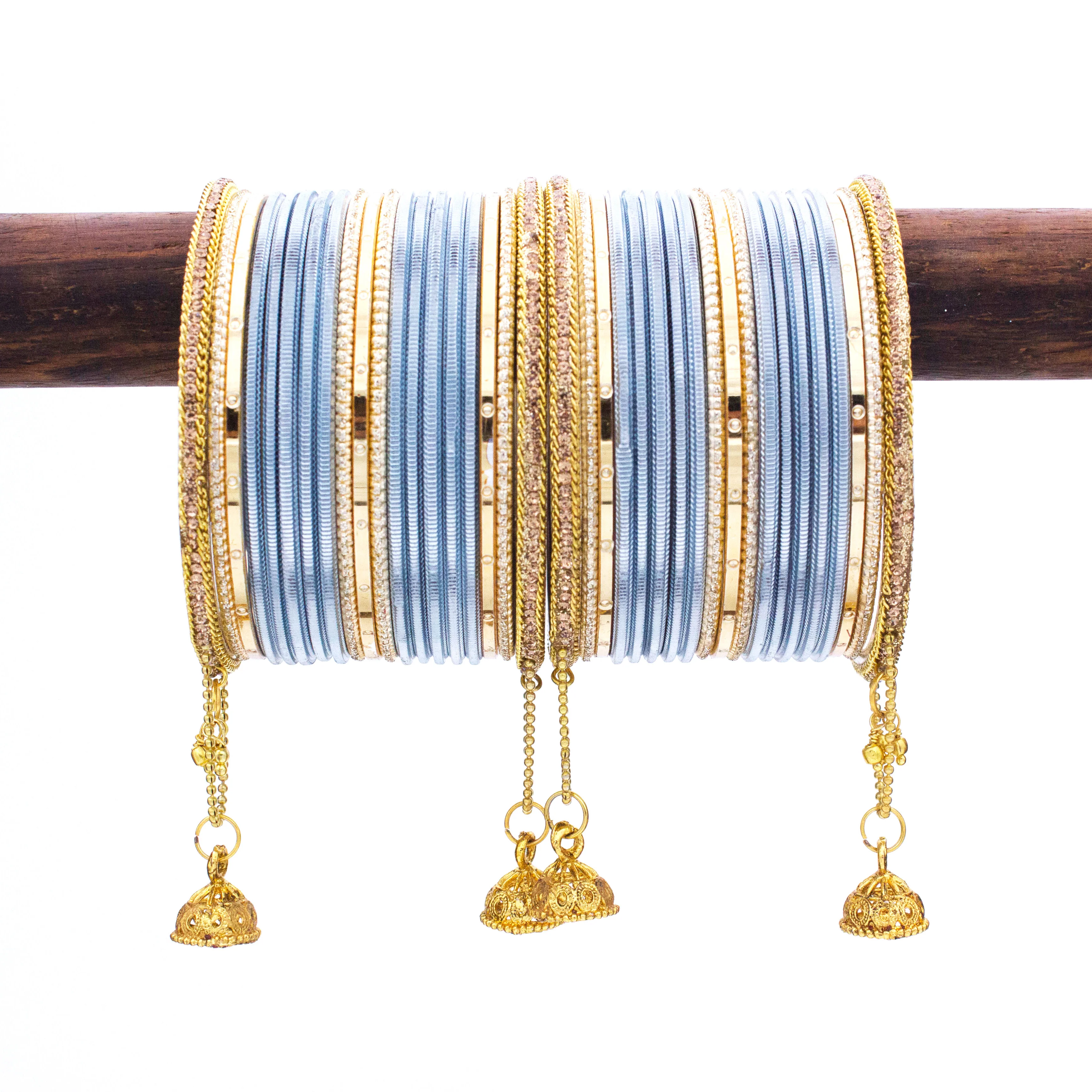 Leshya Shining Bangle with Jhumki and Lac side Bangles for two hands - Image 4