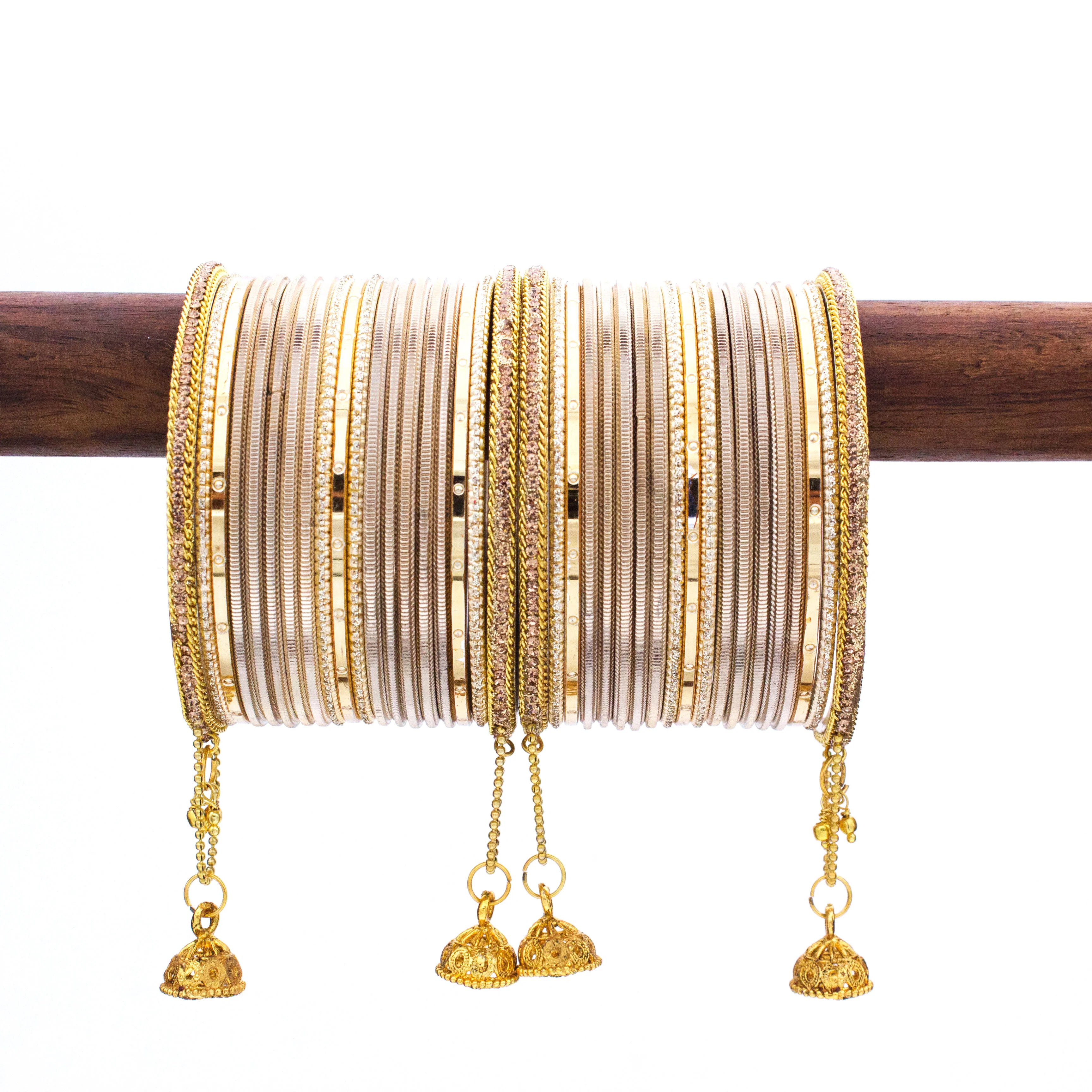 Leshya Shining Bangle with Jhumki and Lac side Bangles for two hands - Image 6