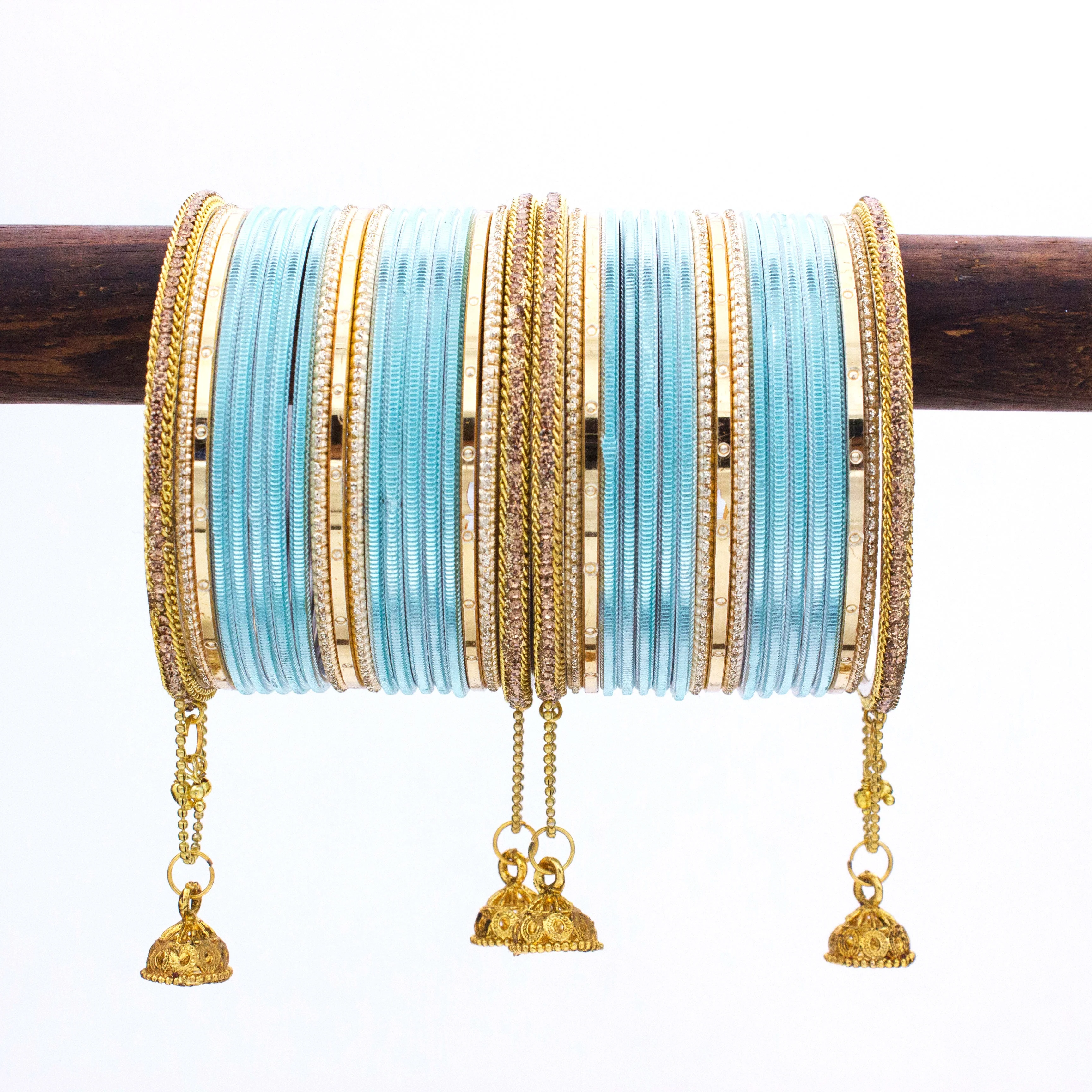 Leshya Shining Bangle with Jhumki and Lac side Bangles for two hands - Image 11