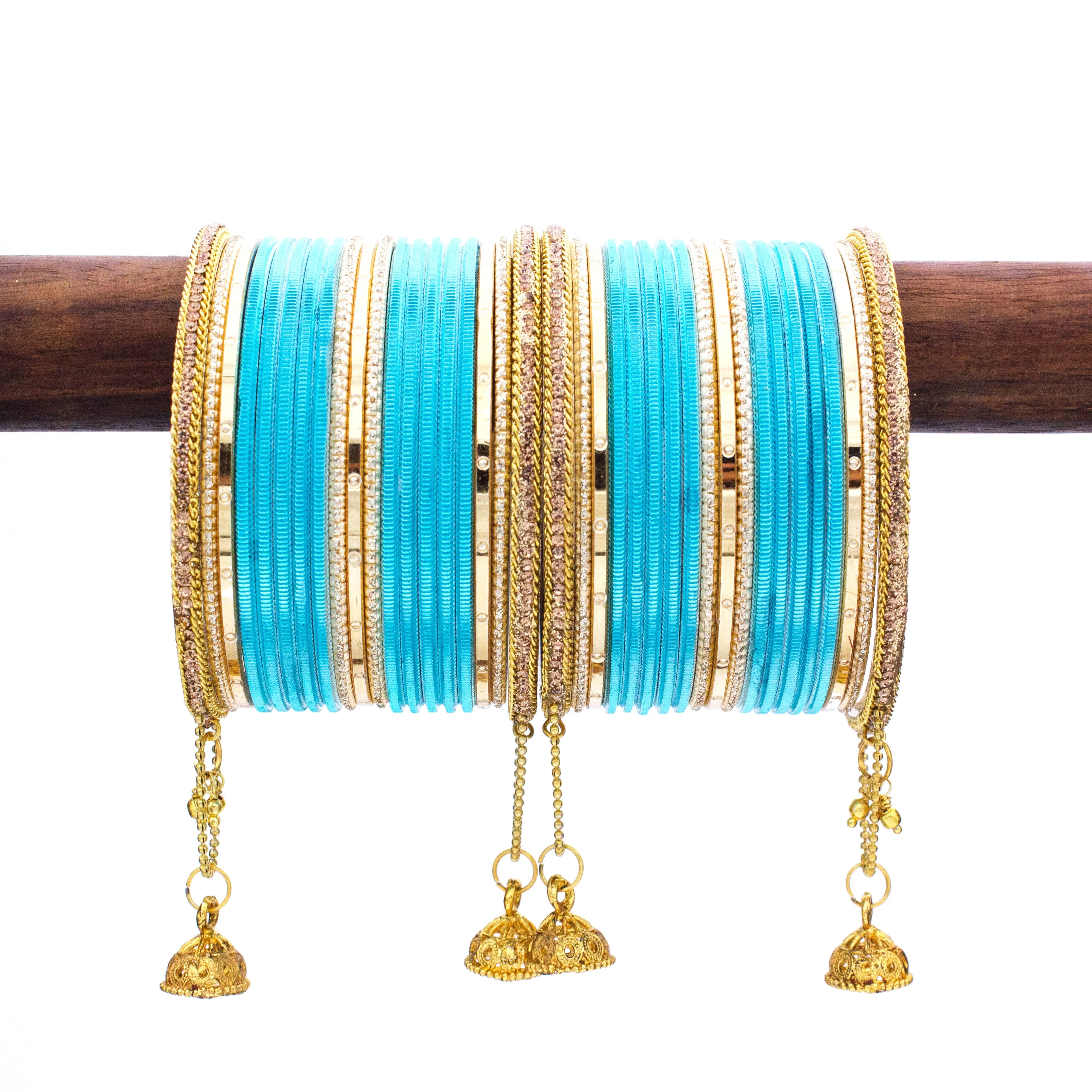 Leshya Shining Bangle with Jhumki and Lac side Bangles for two hands - Image 12