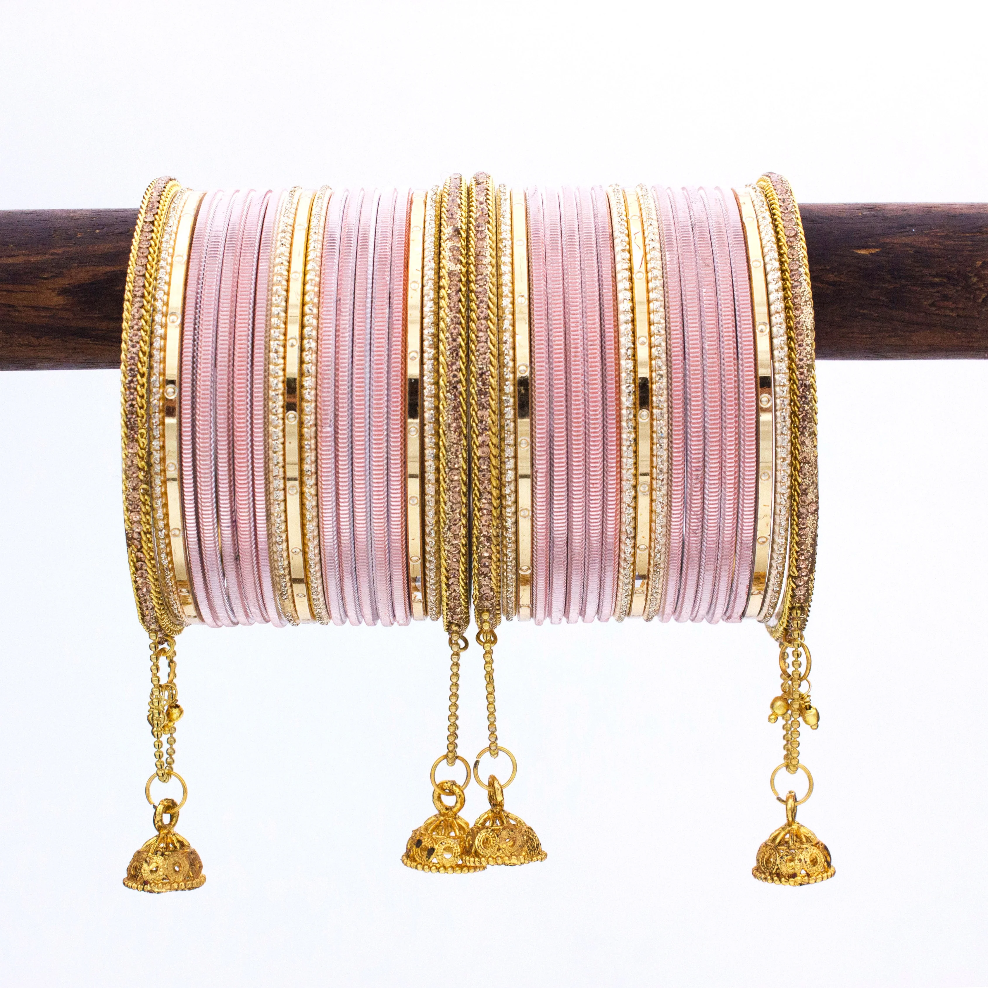 Leshya Shining Bangle with Jhumki and Lac side Bangles for two hands - Image 2