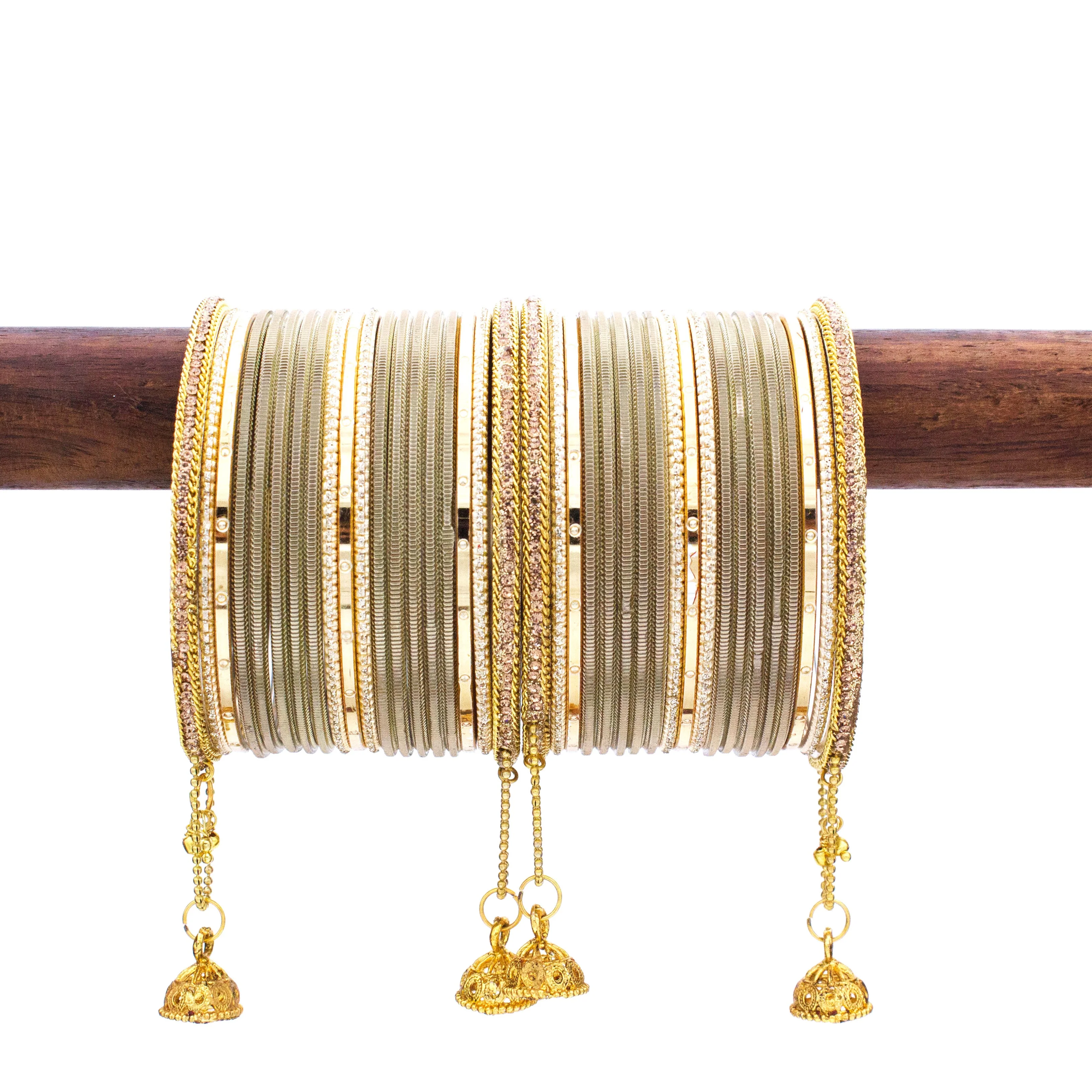 Leshya Shining Bangle with Jhumki and Lac side Bangles for two hands - Image 3