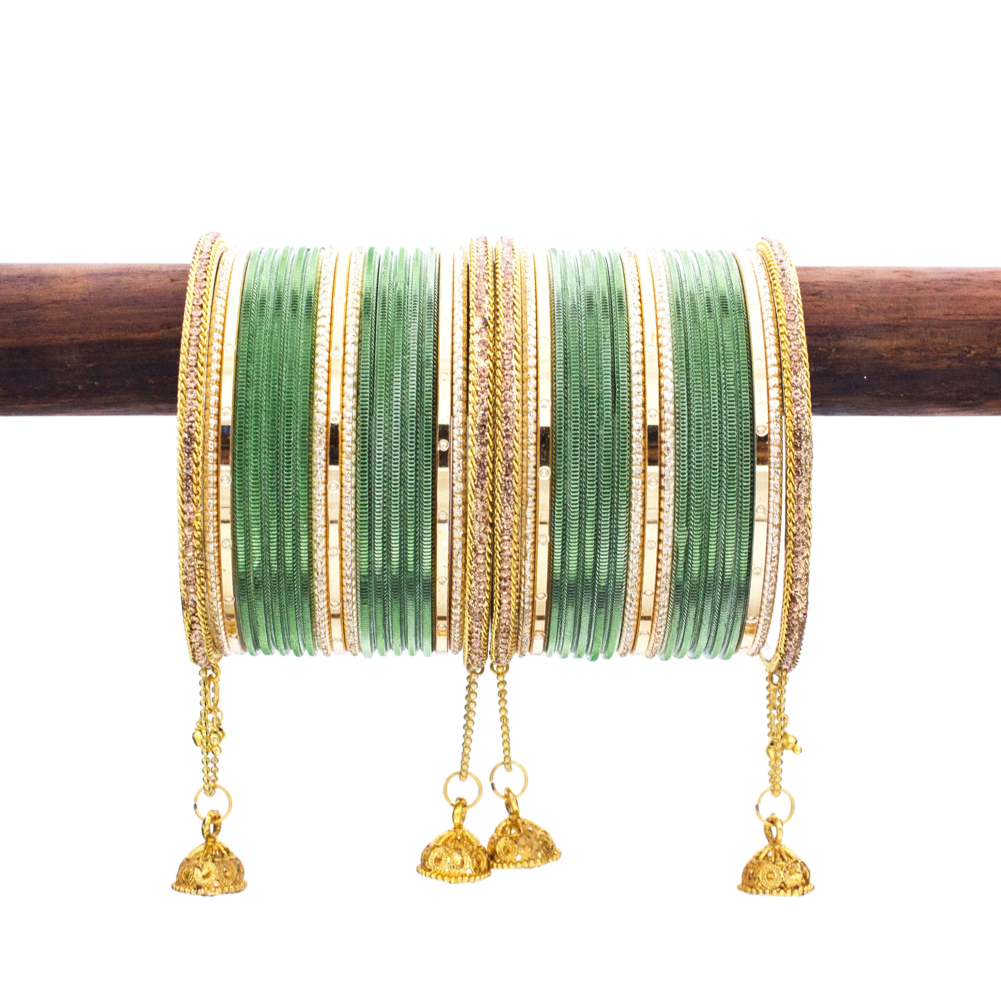 Leshya Shining Bangle with Jhumki and Lac side Bangles for two hands - Image 6