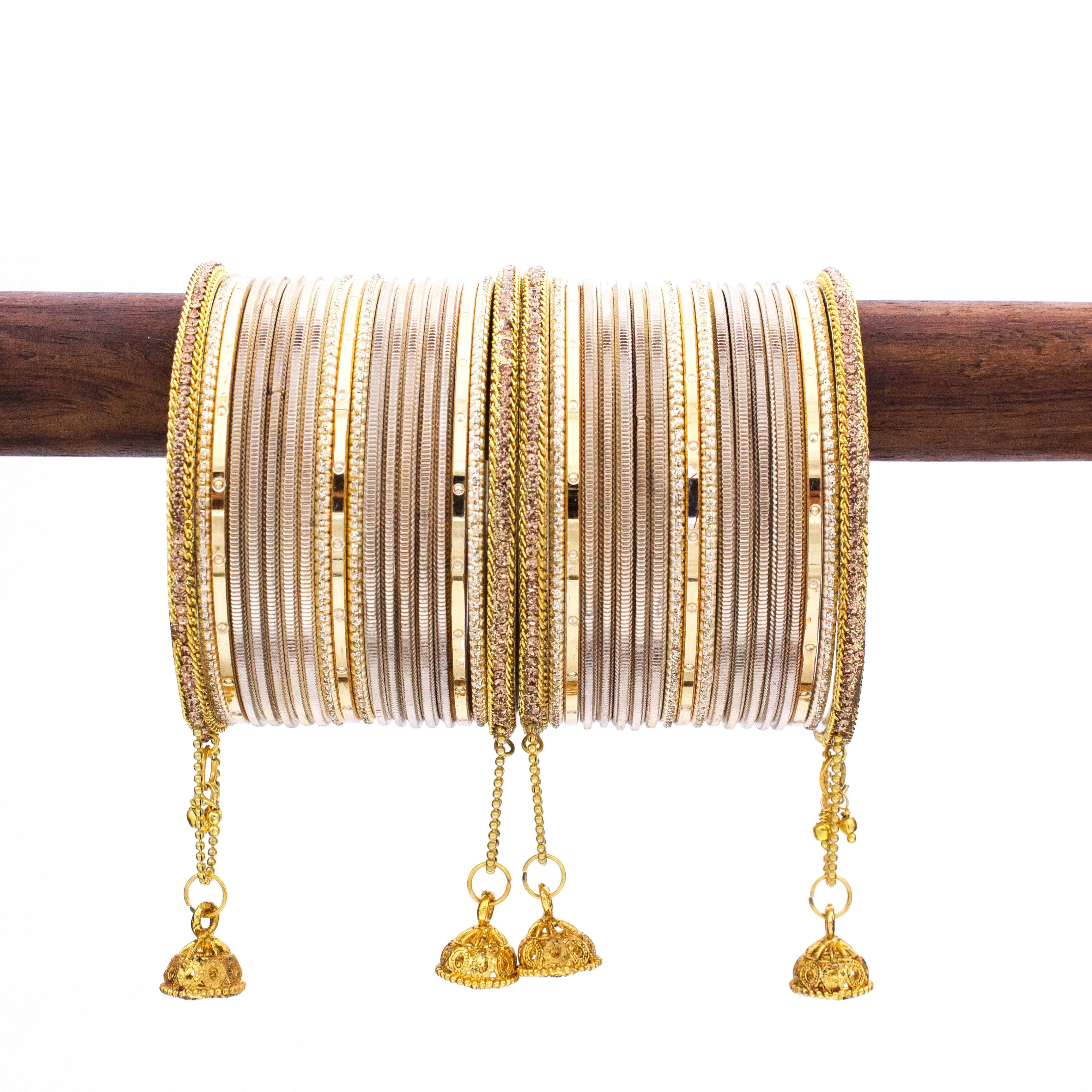 Leshya Shining Bangle with Jhumki and Lac side Bangles for two hands - Image 7