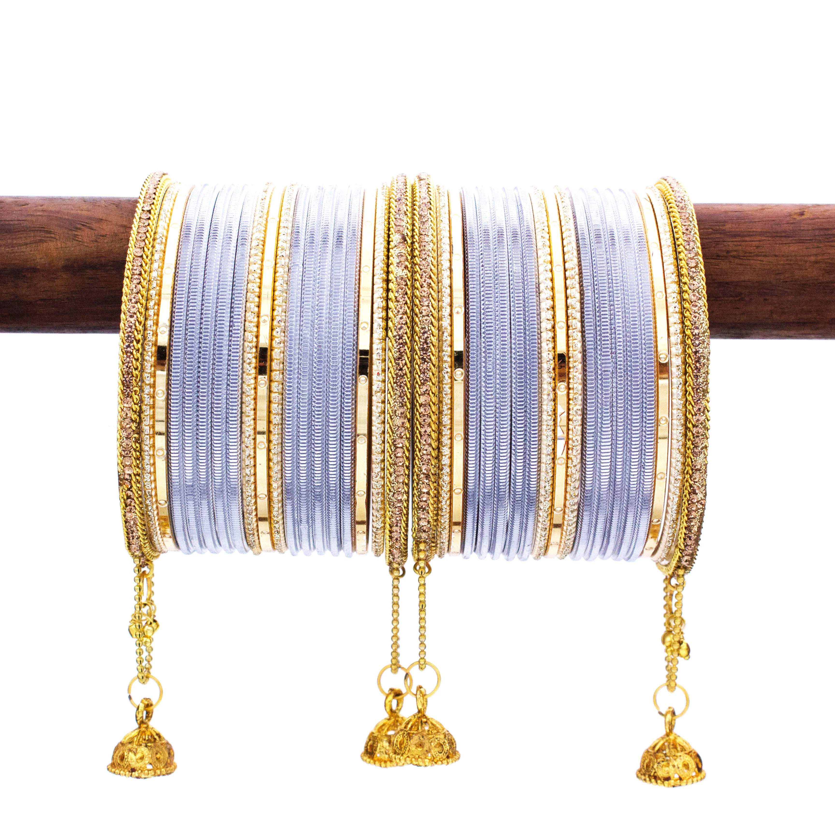 Leshya Shining Bangle with Jhumki and Lac side Bangles for two hands - Image 8