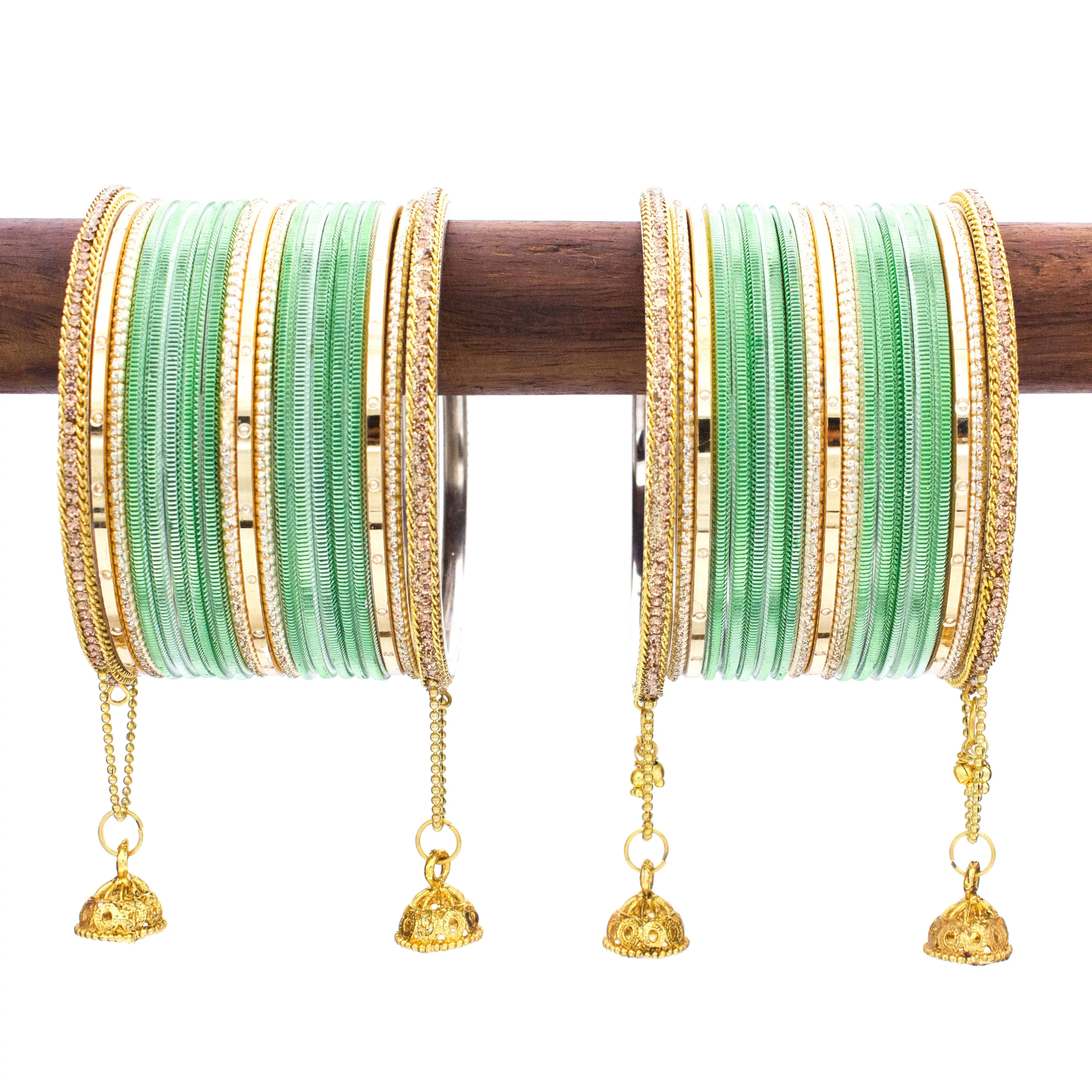 Leshya Shining Bangle with Jhumki and Lac side Bangles for two hands - Image 9